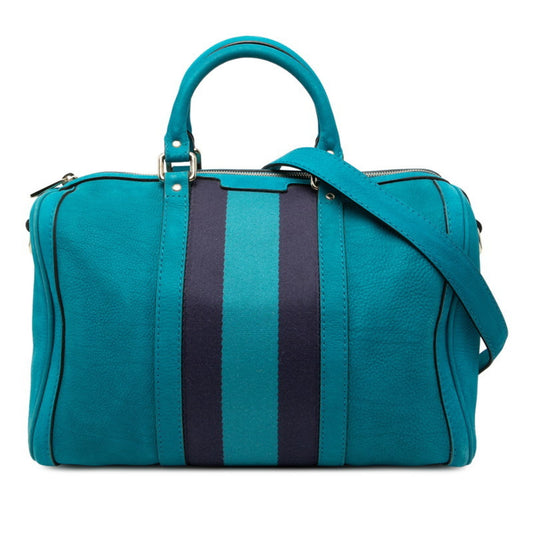 Gucci Light Blue Canvas Suede Boston Bag Shoulder Bag