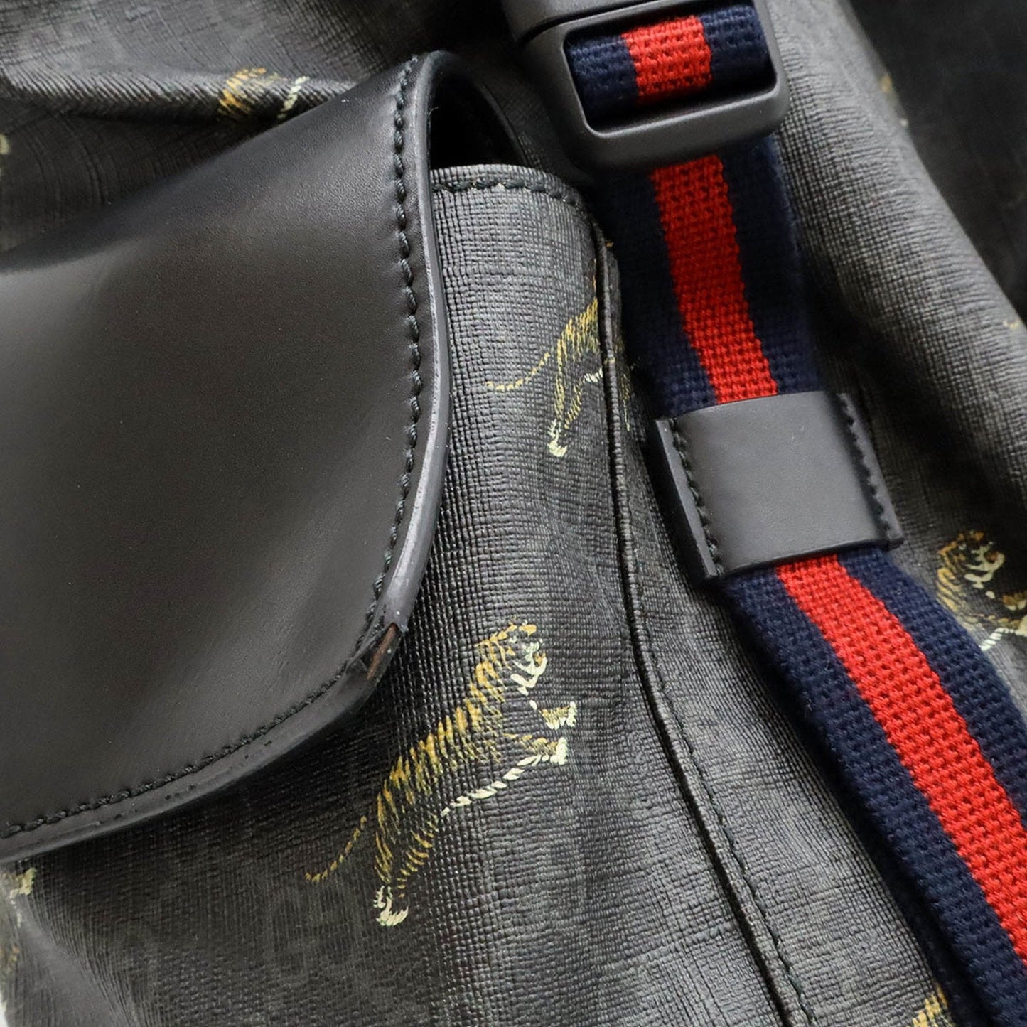 Gucci Sherry Line Black Gray Navy Red Color Pvc Leather Backpack