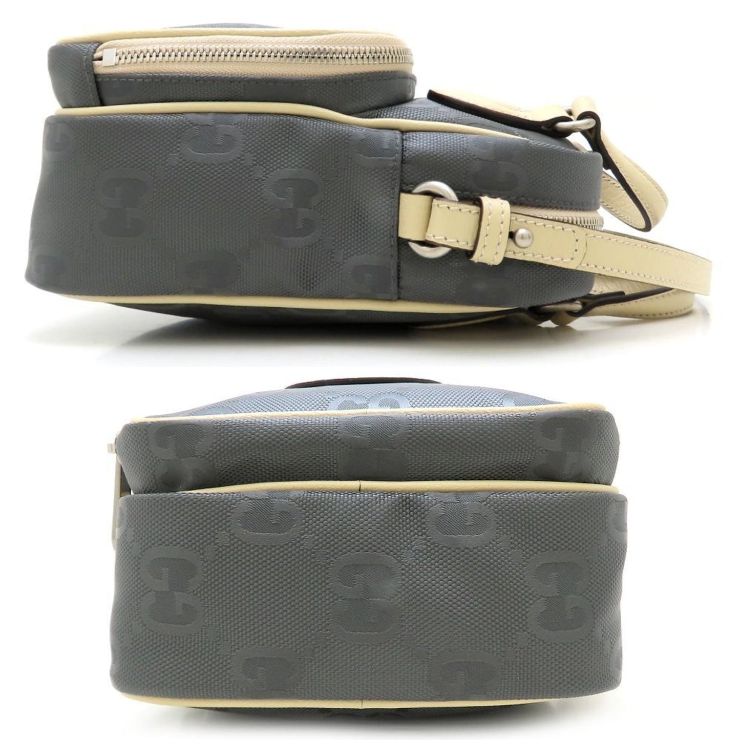 Gucci Beige Gray Nylon Leather Shoulder Bag