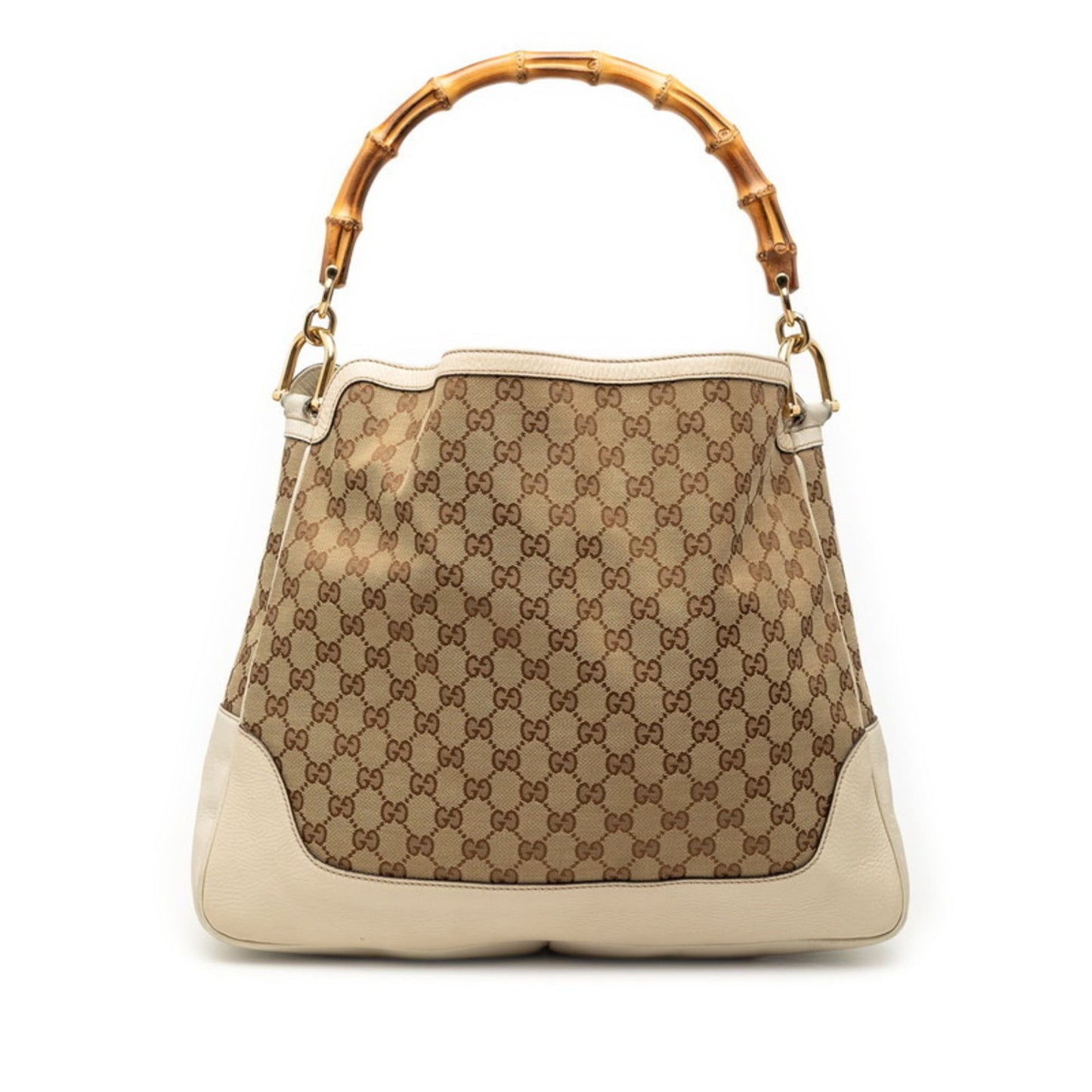 Gucci Beige White Canvas Leather Shoulder Bag