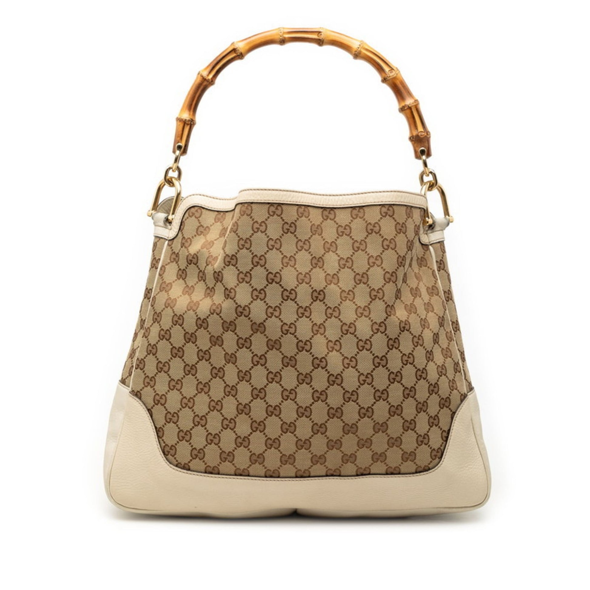 Gucci Beige White Canvas Leather Shoulder Bag