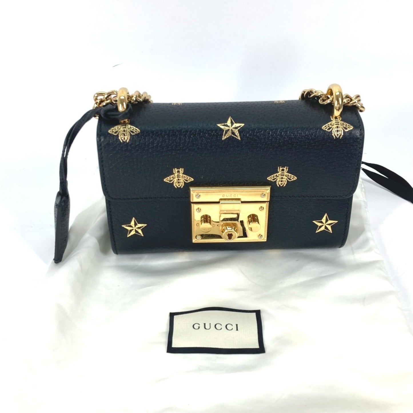 Gucci Black Gold Leather Pochette Shoulder Bag
