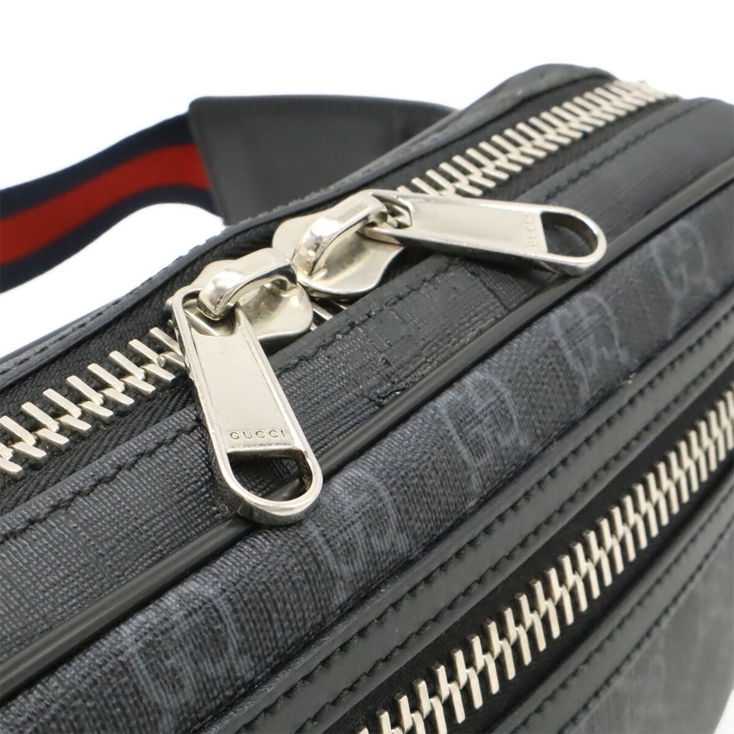 Gucci Black Dark Gray Navy Red Color Pvc Leather Fanny Pack