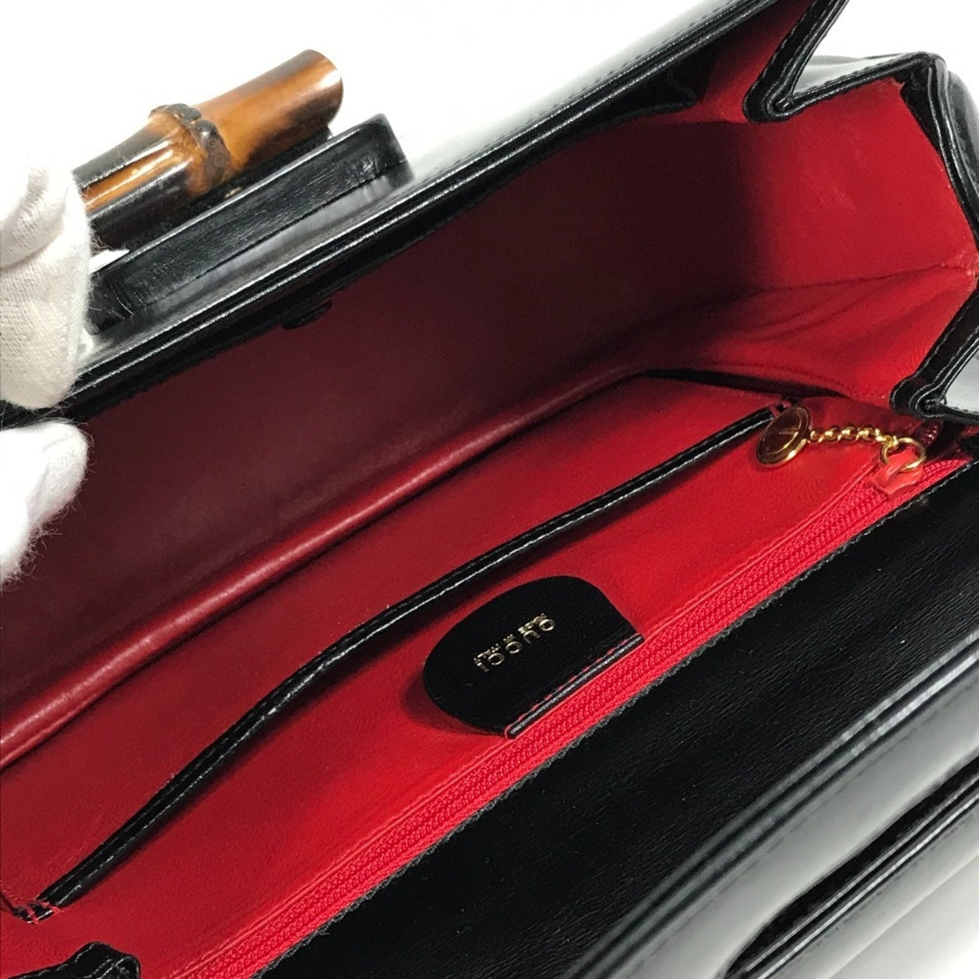 Gucci Black Leather Bamboo Handbag