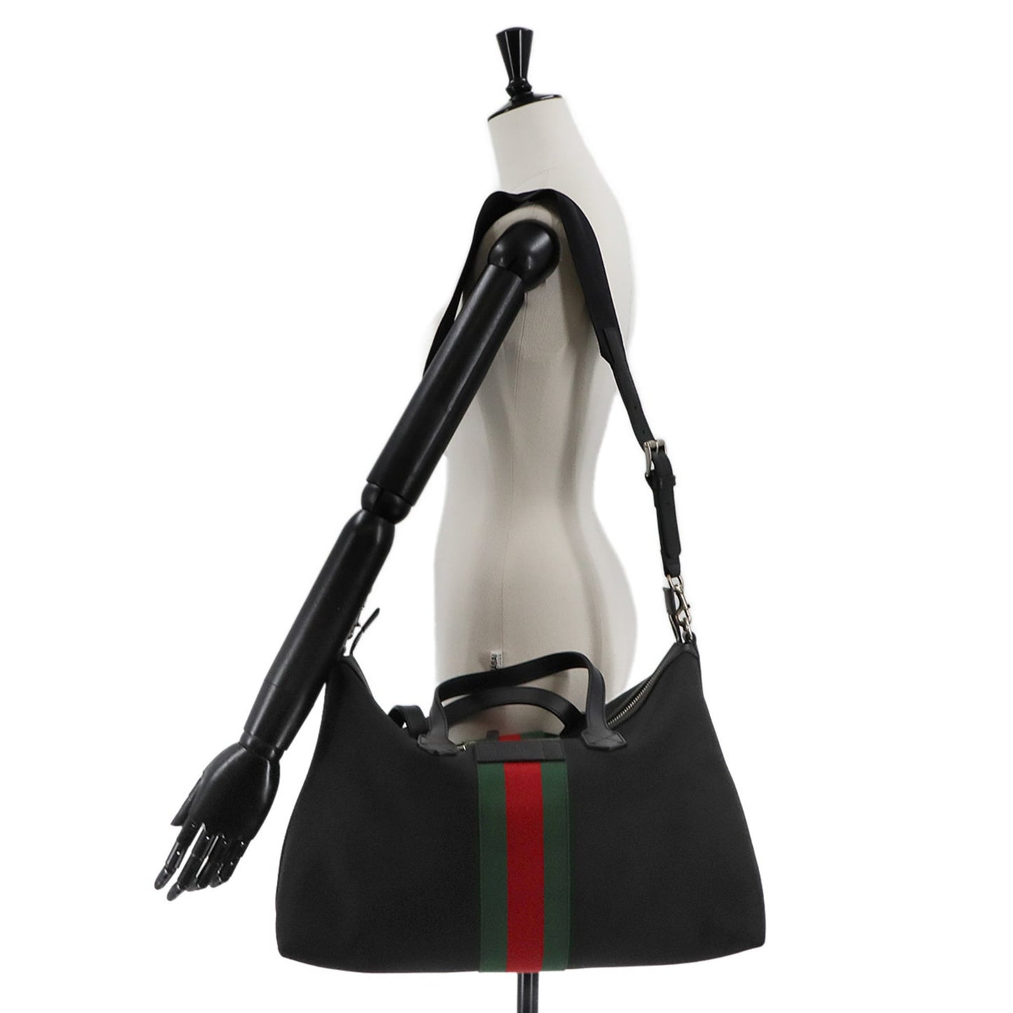 Gucci Black Nylon Canvas Leather Shoulder Bag Tote Bag