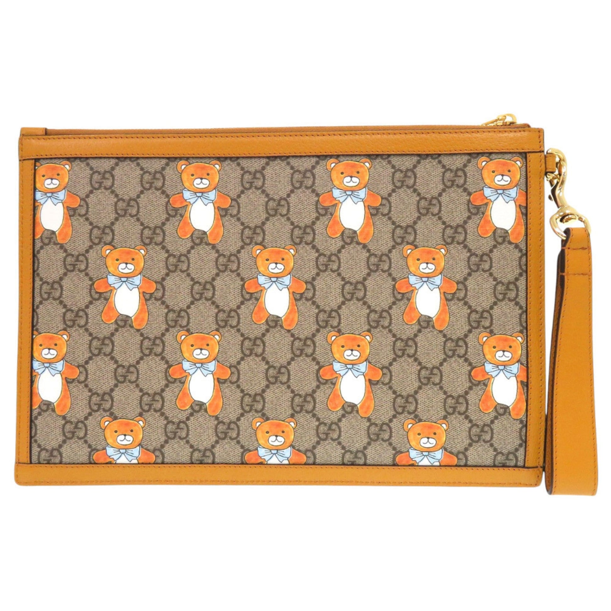 Gucci Beige Yellow Gg Supreme Canvas Leather Clutch Bag