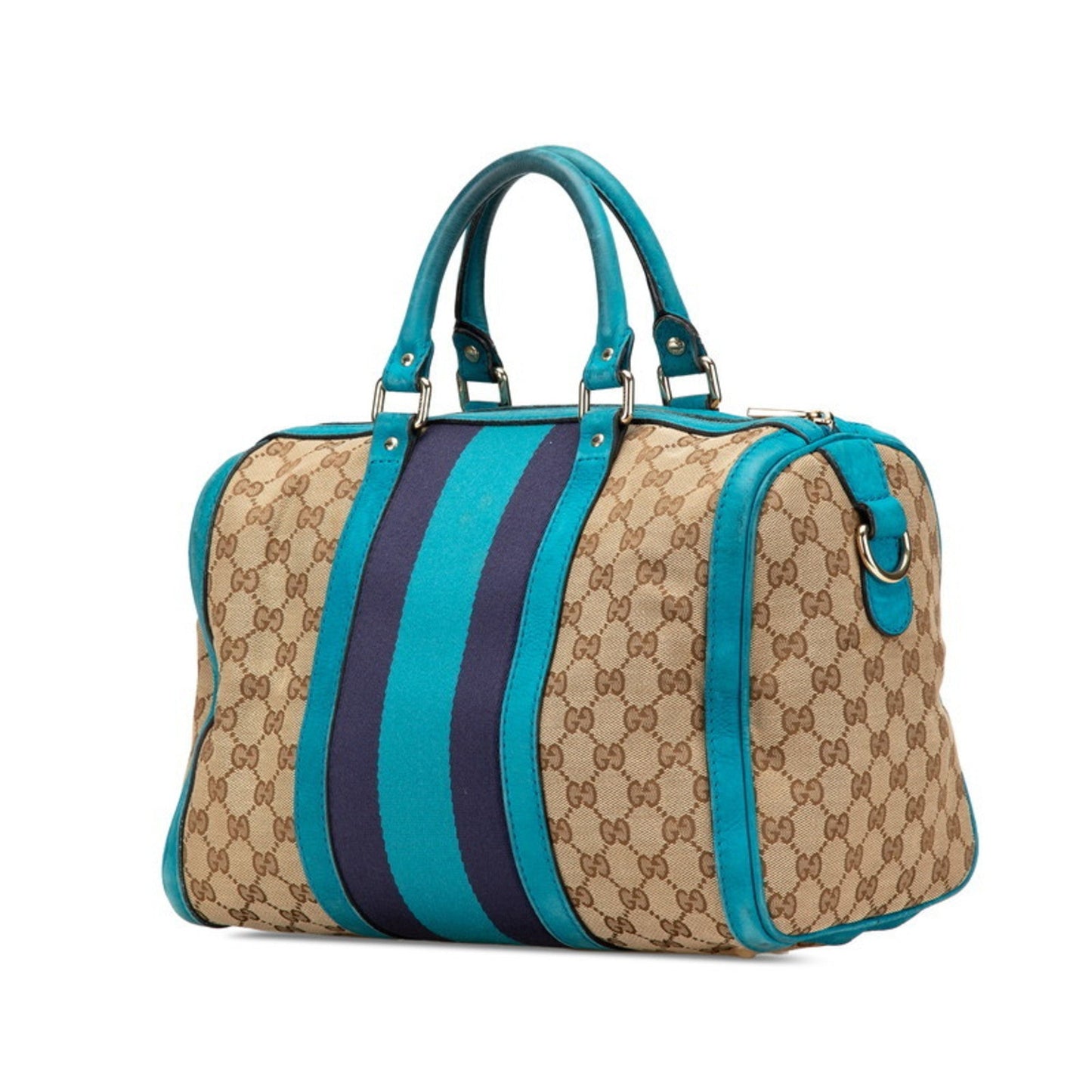 Gucci Beige Blue Gg Canvas Leather Handbag Shoulder Bag