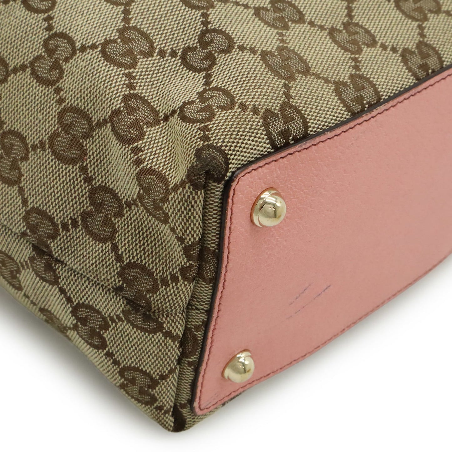 Gucci Beige Khaki Pink Canvas Leather Shoulder Bag Tote Bag