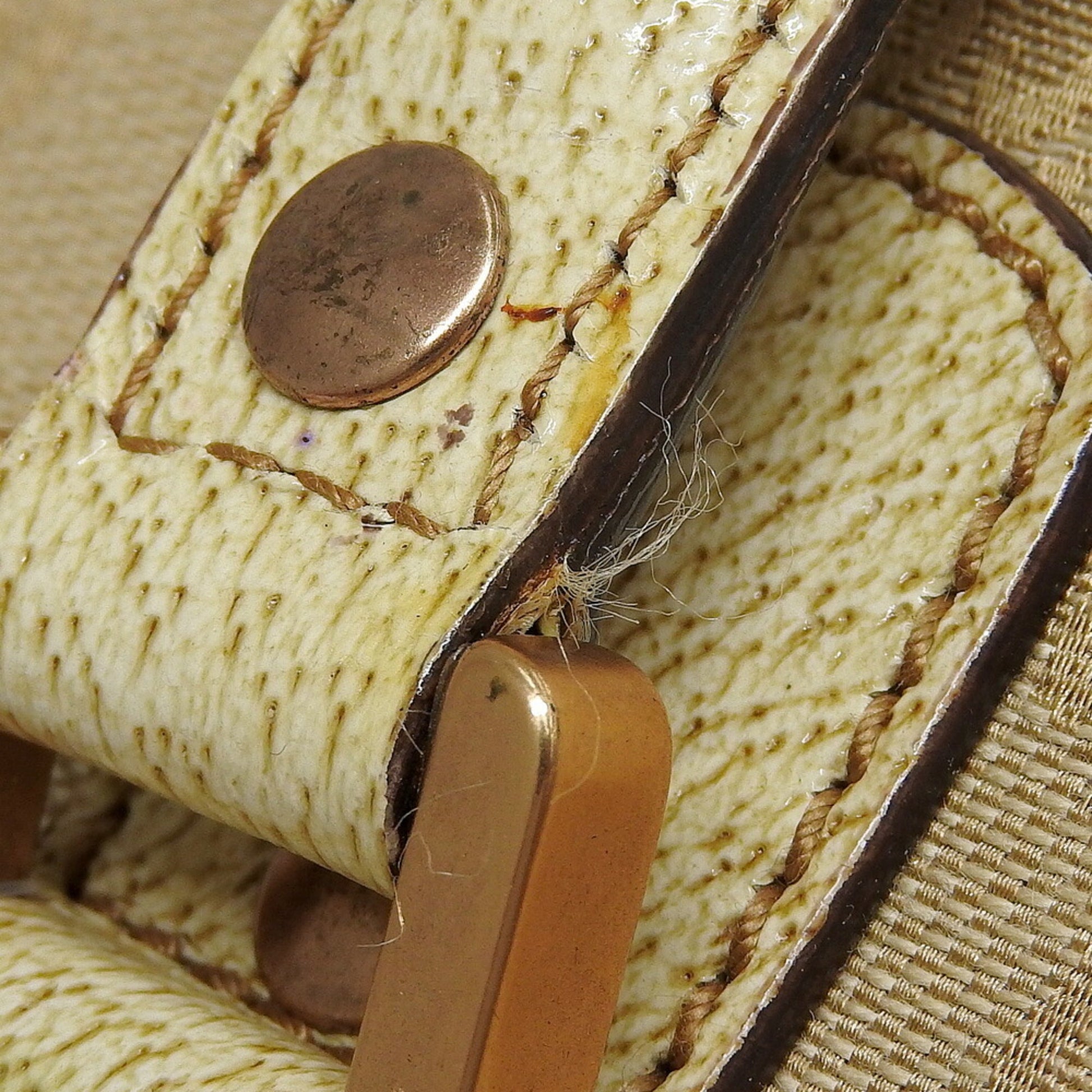 Gucci Beige Ivory Canvas Leather Handbag Tote Bag