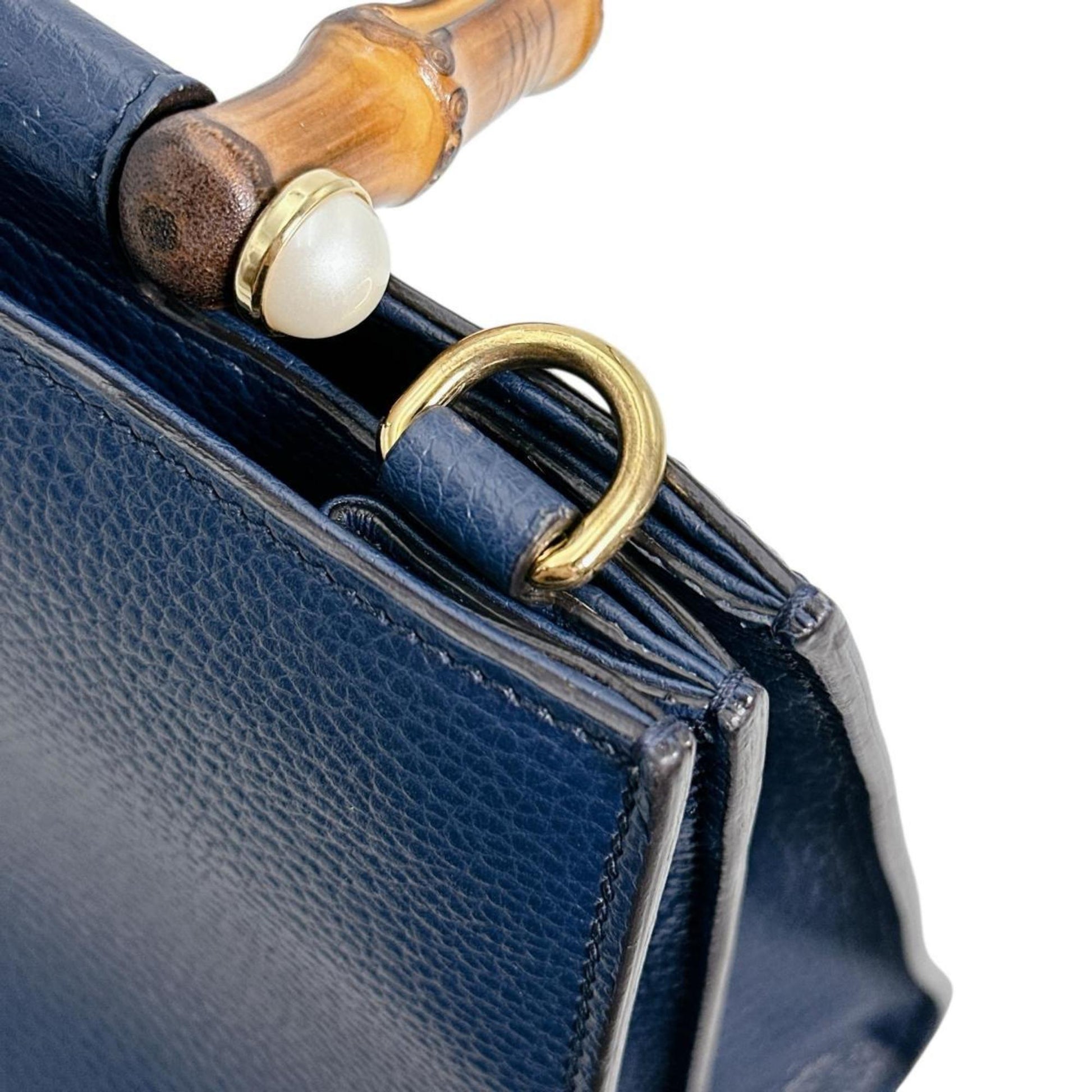 Gucci Blue Bamboo Leather Handbag