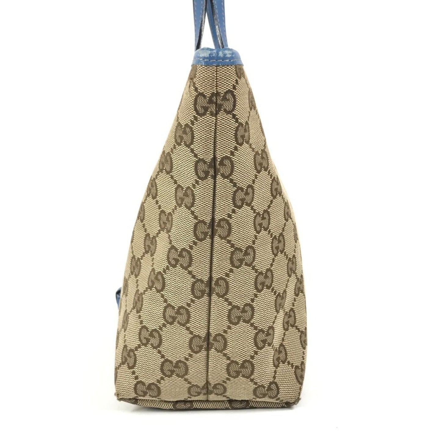 Gucci Gg Canvas Beige Blue Gg Canvas Leather Handbag Tote Bag