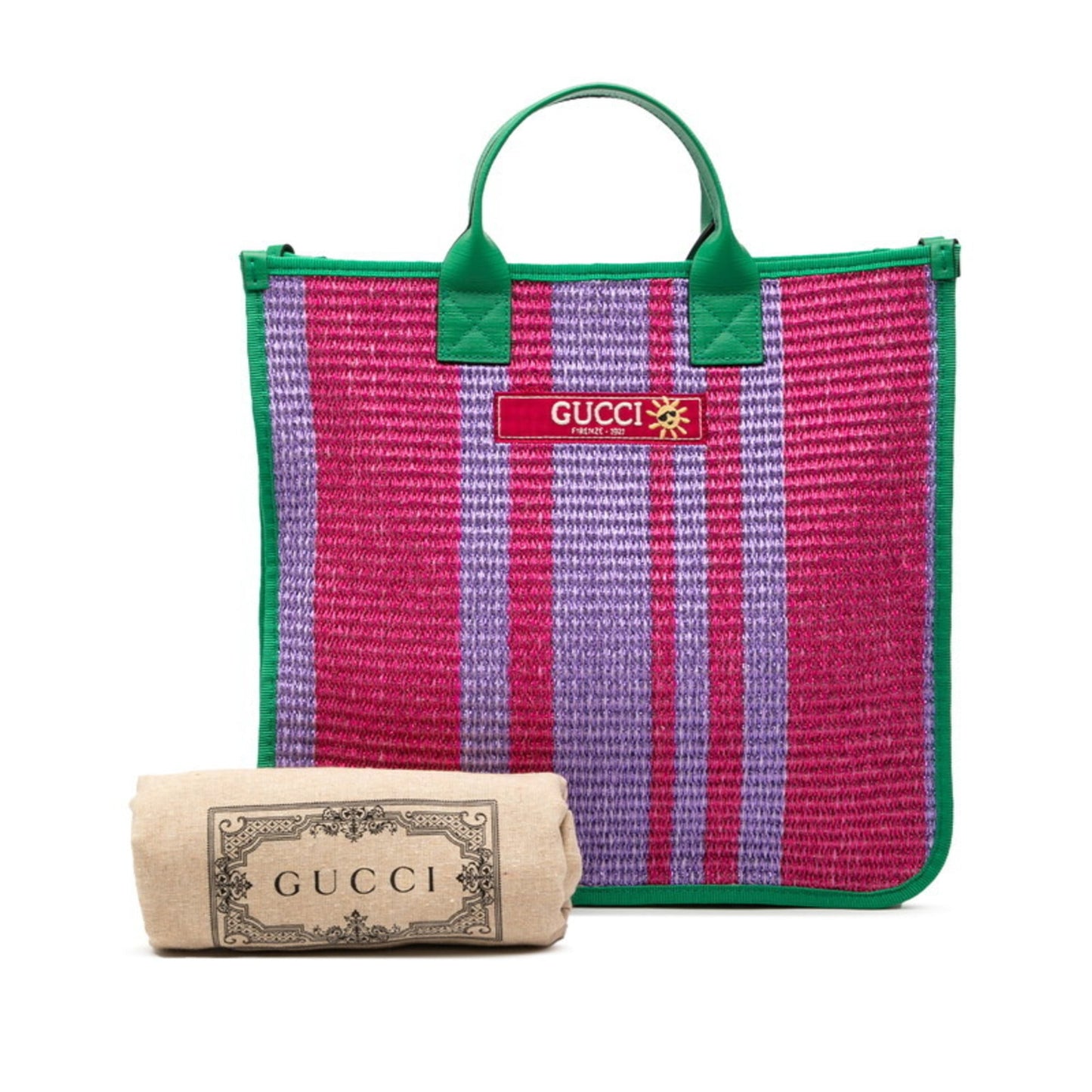 Gucci Green Purple Canvas Handbag Tote Bag