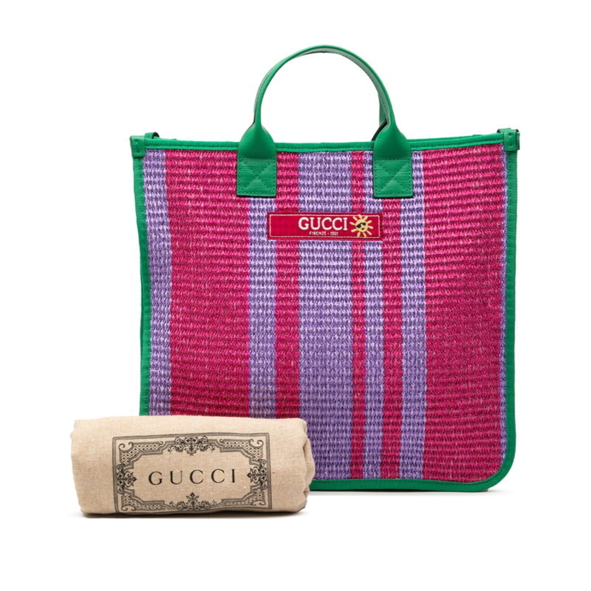 Gucci Green Purple Canvas Handbag Tote Bag
