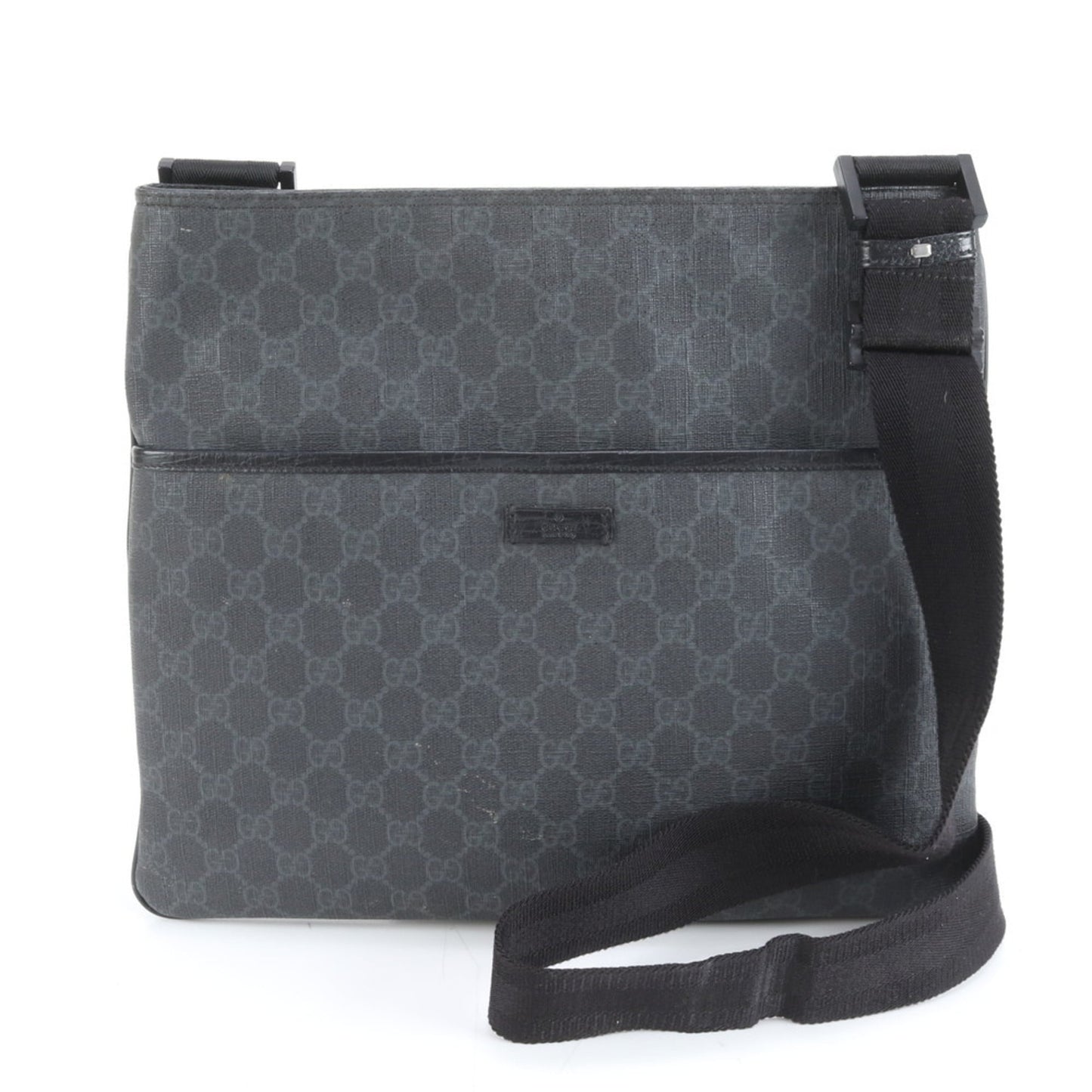 Gucci Black Leather Coated Canvas Shoulder Bag