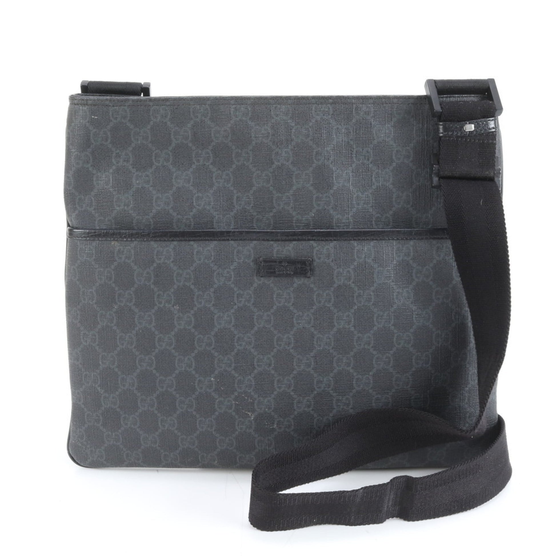 Gucci Black Leather Coated Canvas Shoulder Bag