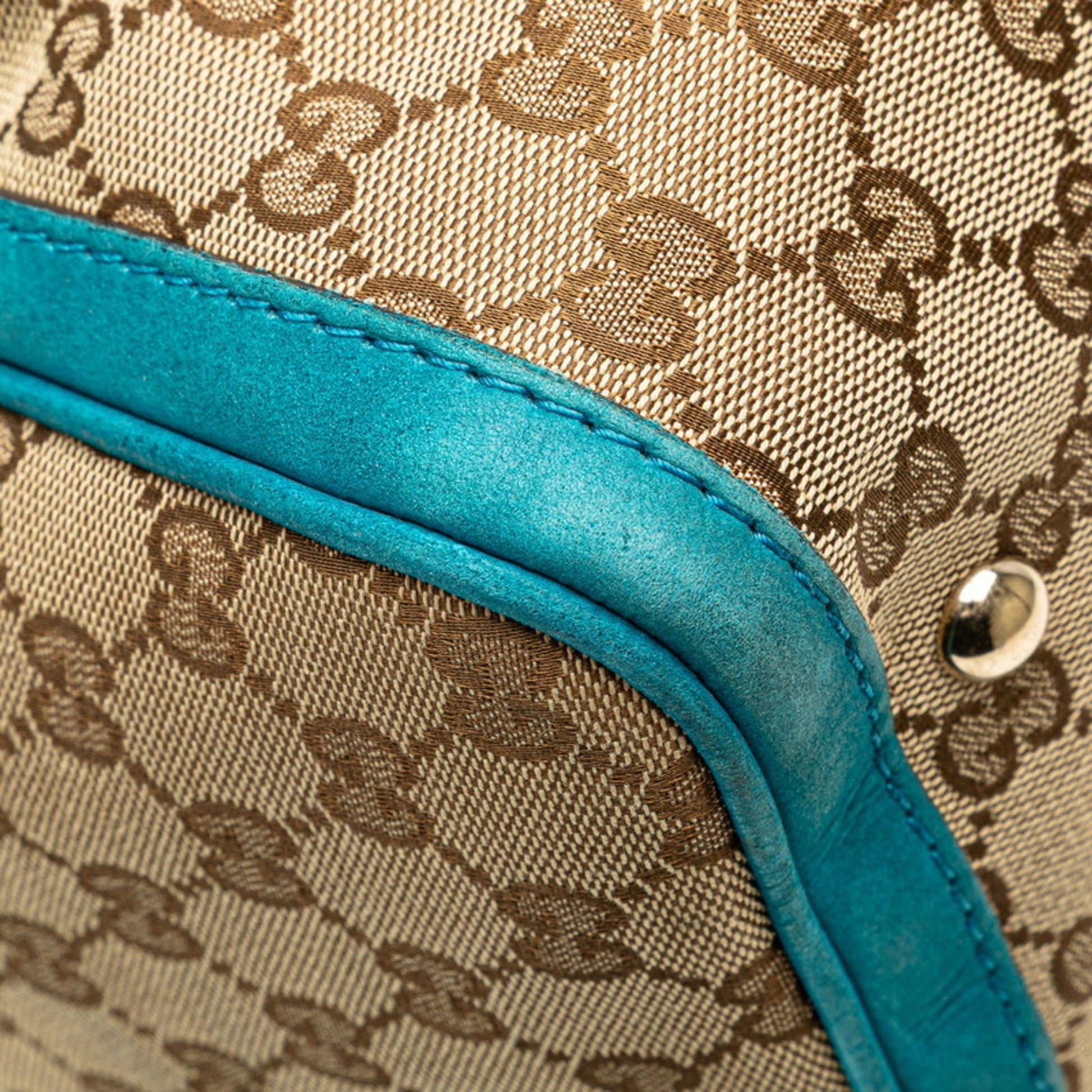 Gucci Beige Blue Gg Canvas Leather Handbag Shoulder Bag