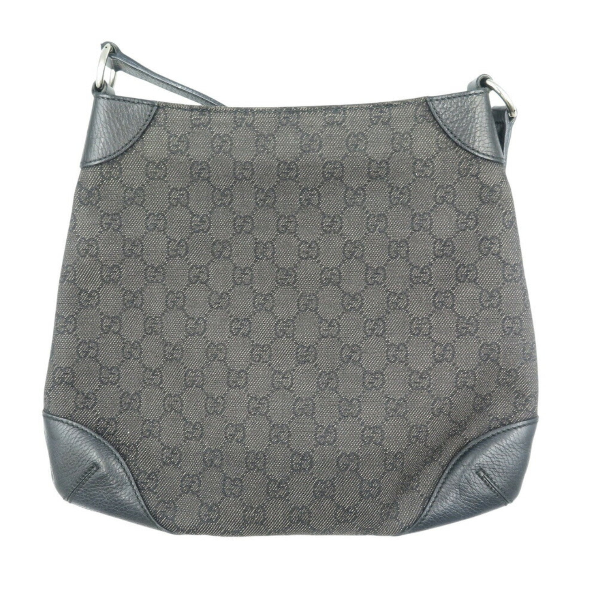 Gucci Black Gg Canvas Leather Shoulder Bag