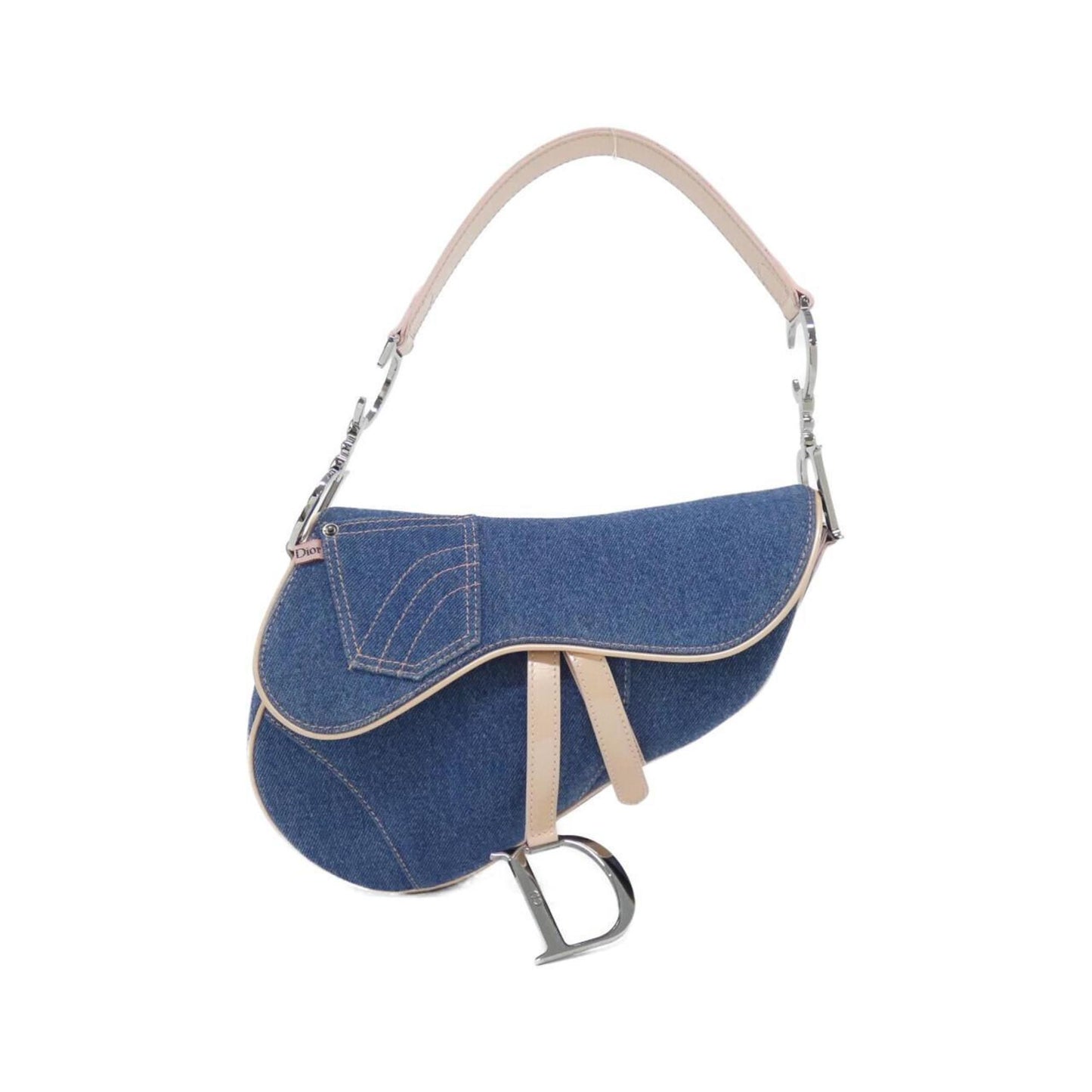 Dior Handbag Christian Shoulder Bag Denim Blue Pink