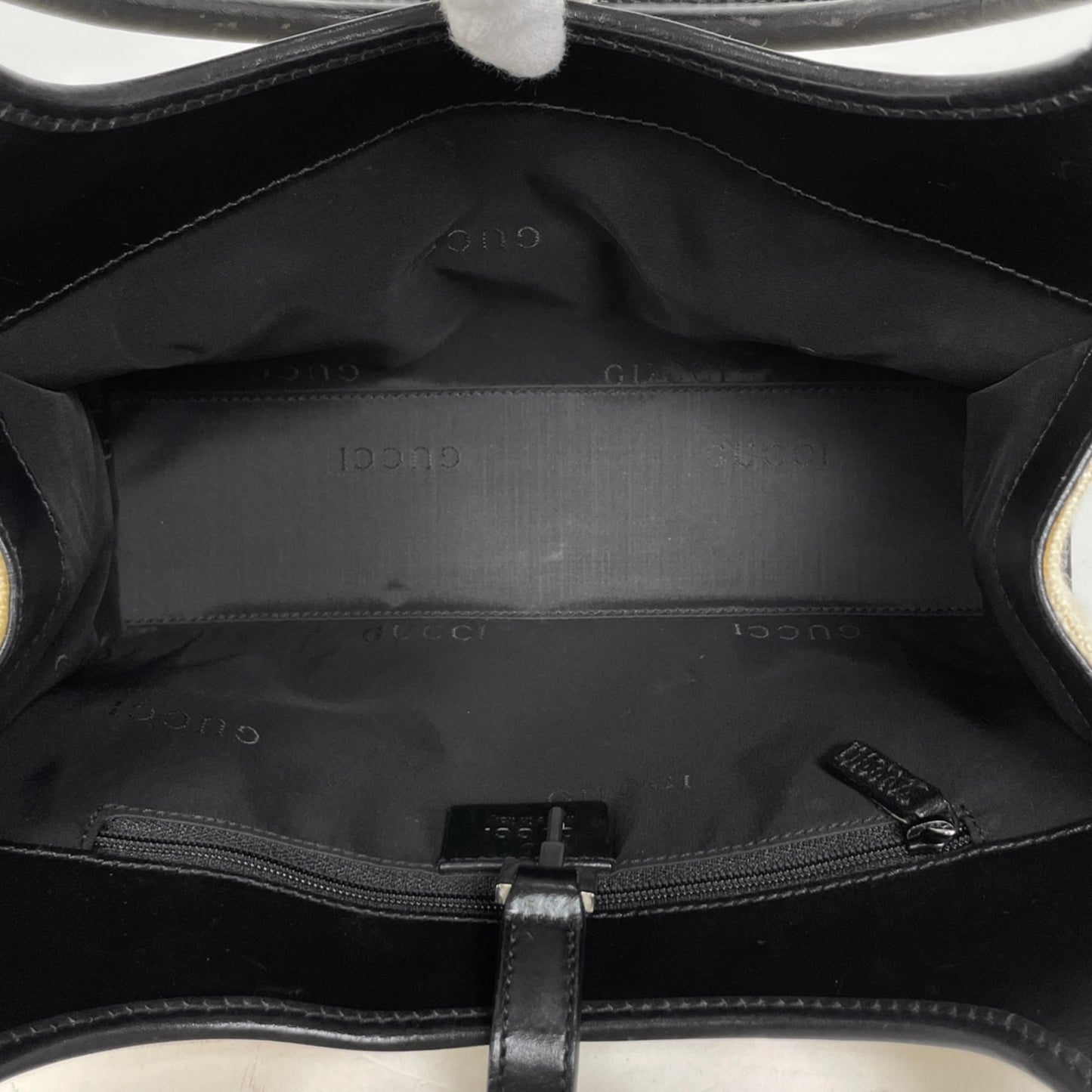 Gucci Black Ivory Fabric Leather Handbag Shoulder Bag