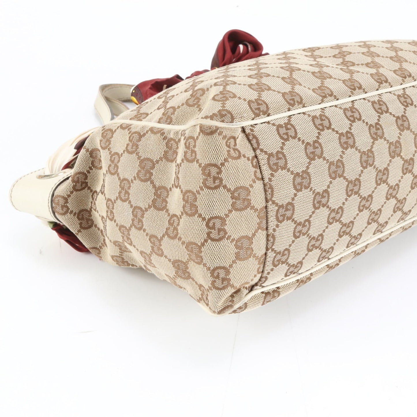 Gucci Brown White Leather Canvas Tote Bag