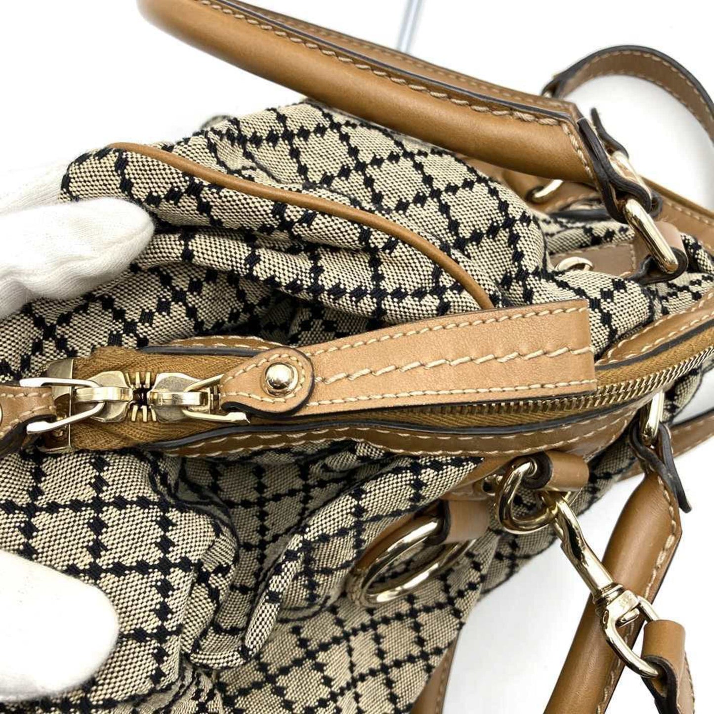 Gucci Brown Canvas Leather Handbag