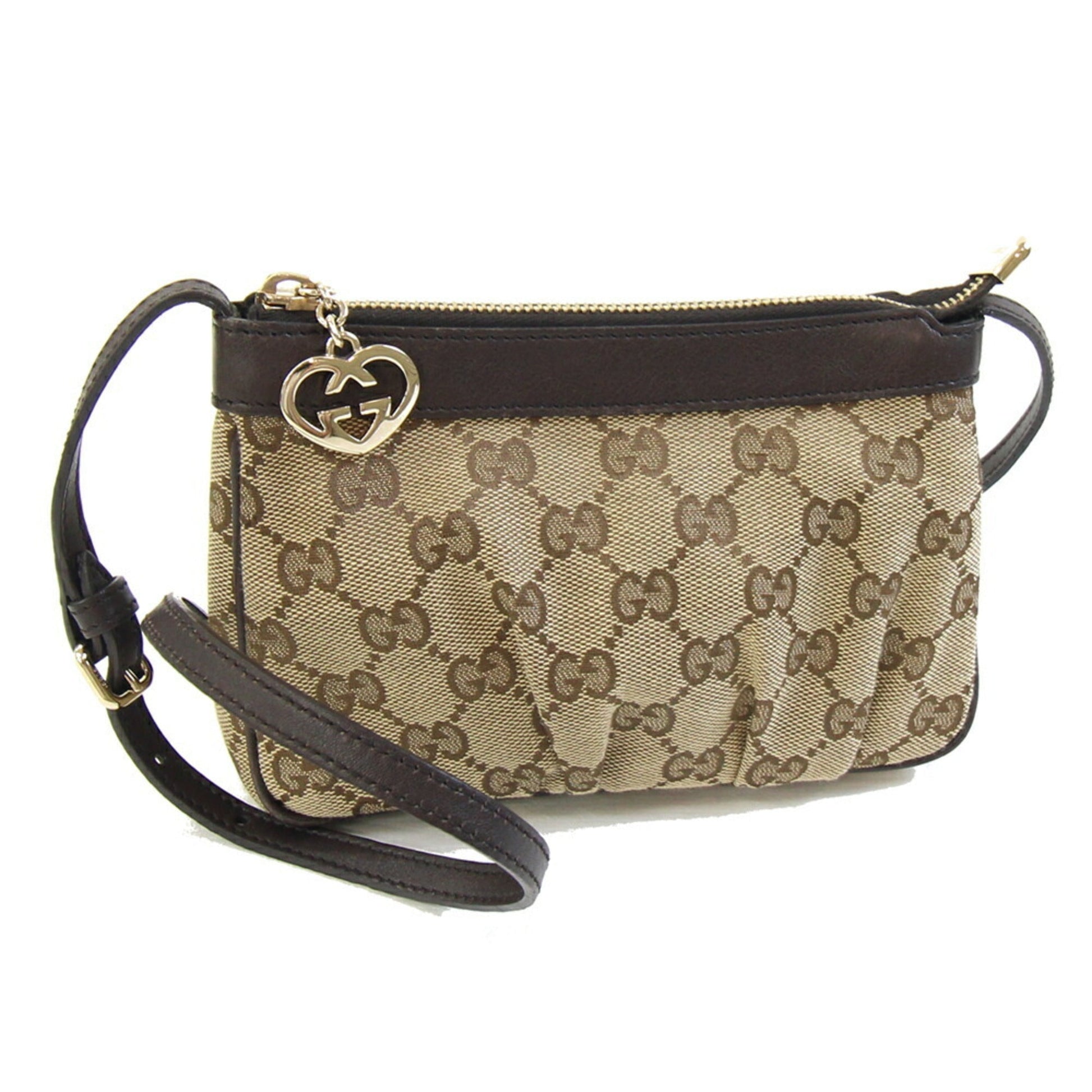 Gucci Beige Brown Canvas Leather Pochette Shoulder Bag