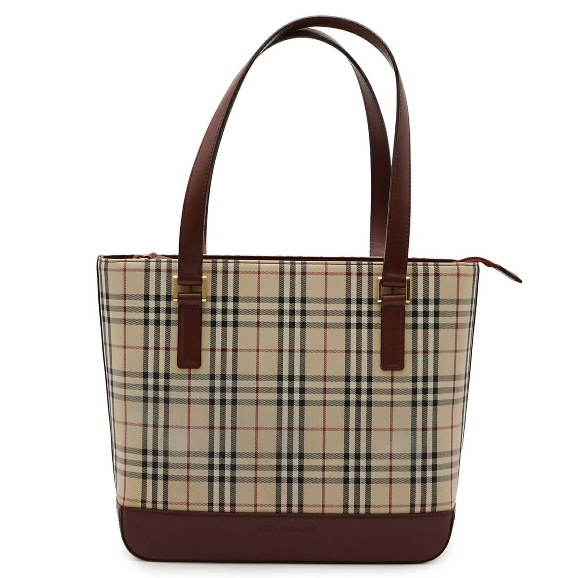 Burberry Bordeaux Handbag Tote Bag Leather Canvas Black
