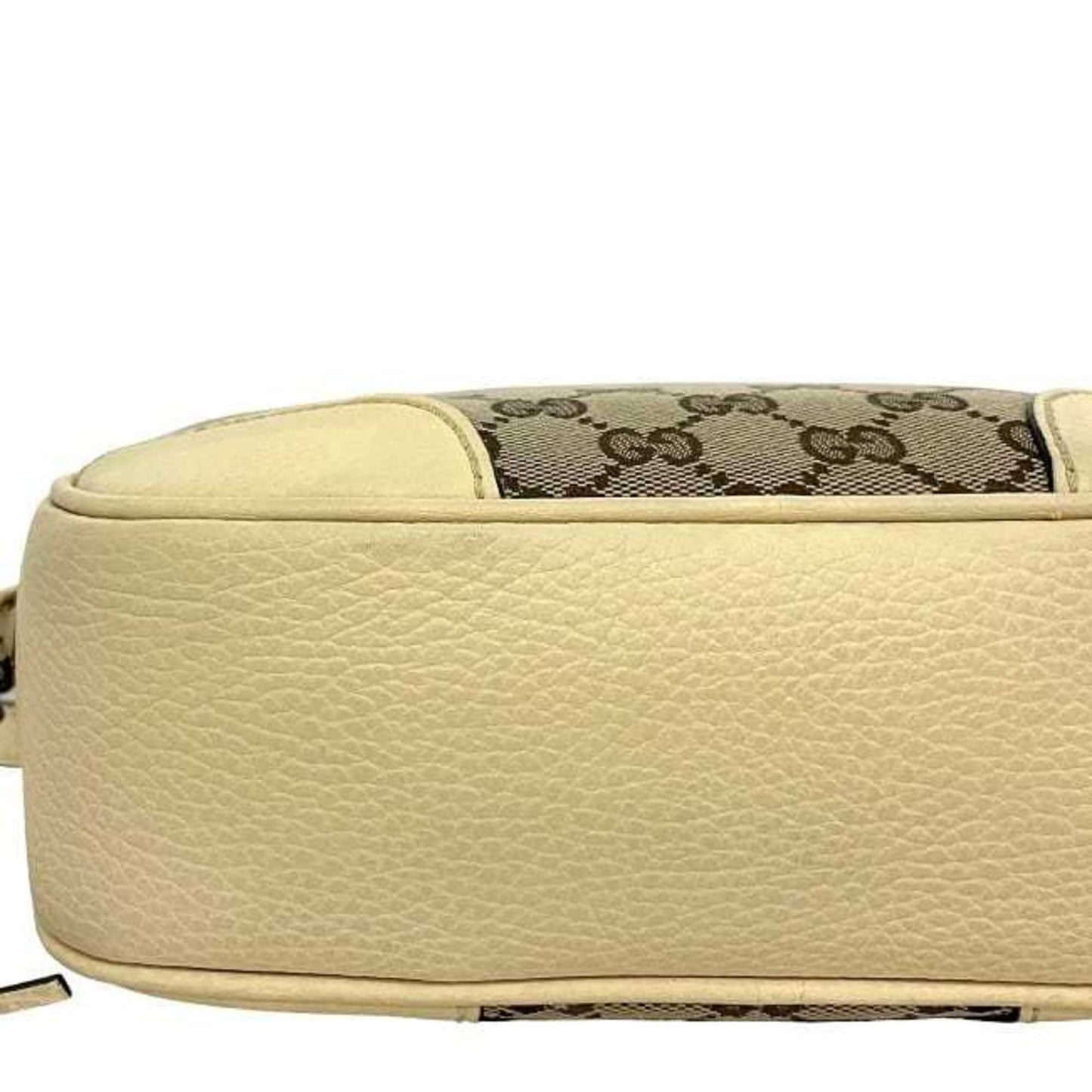 Gucci Beige White Canvas Leather Shoulder Bag