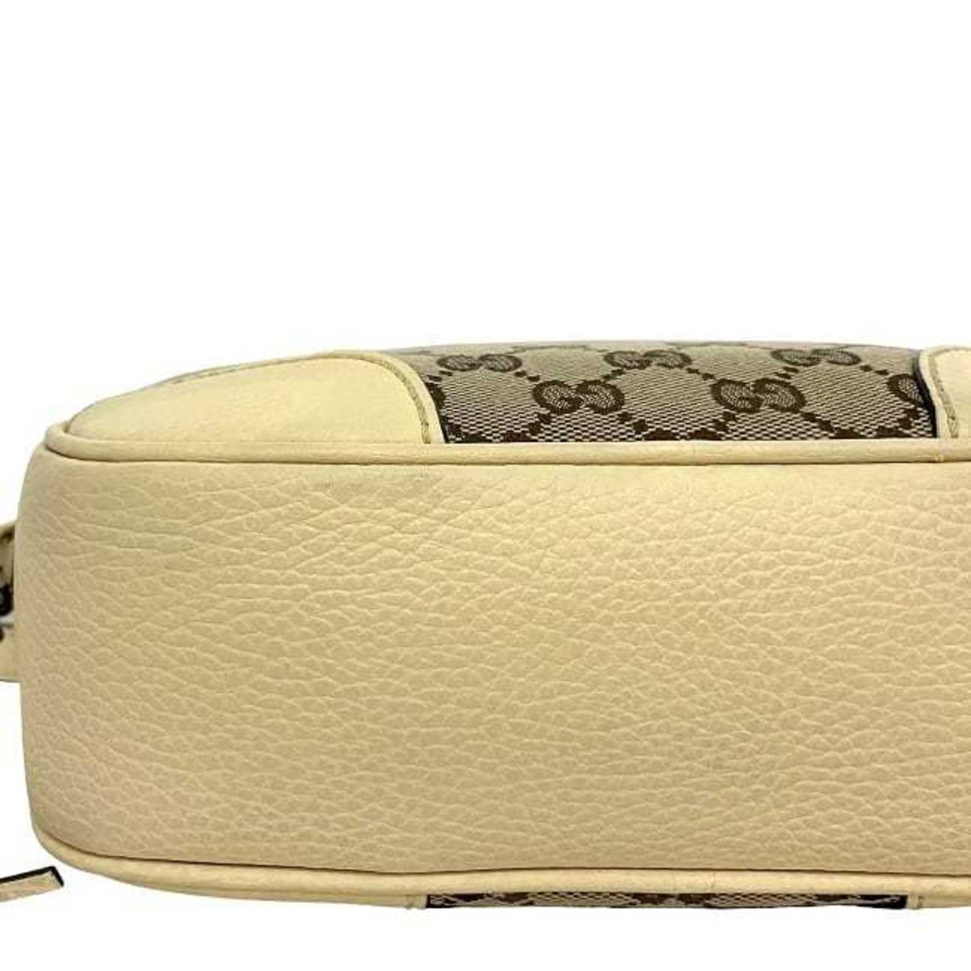 Gucci Beige White Canvas Leather Shoulder Bag