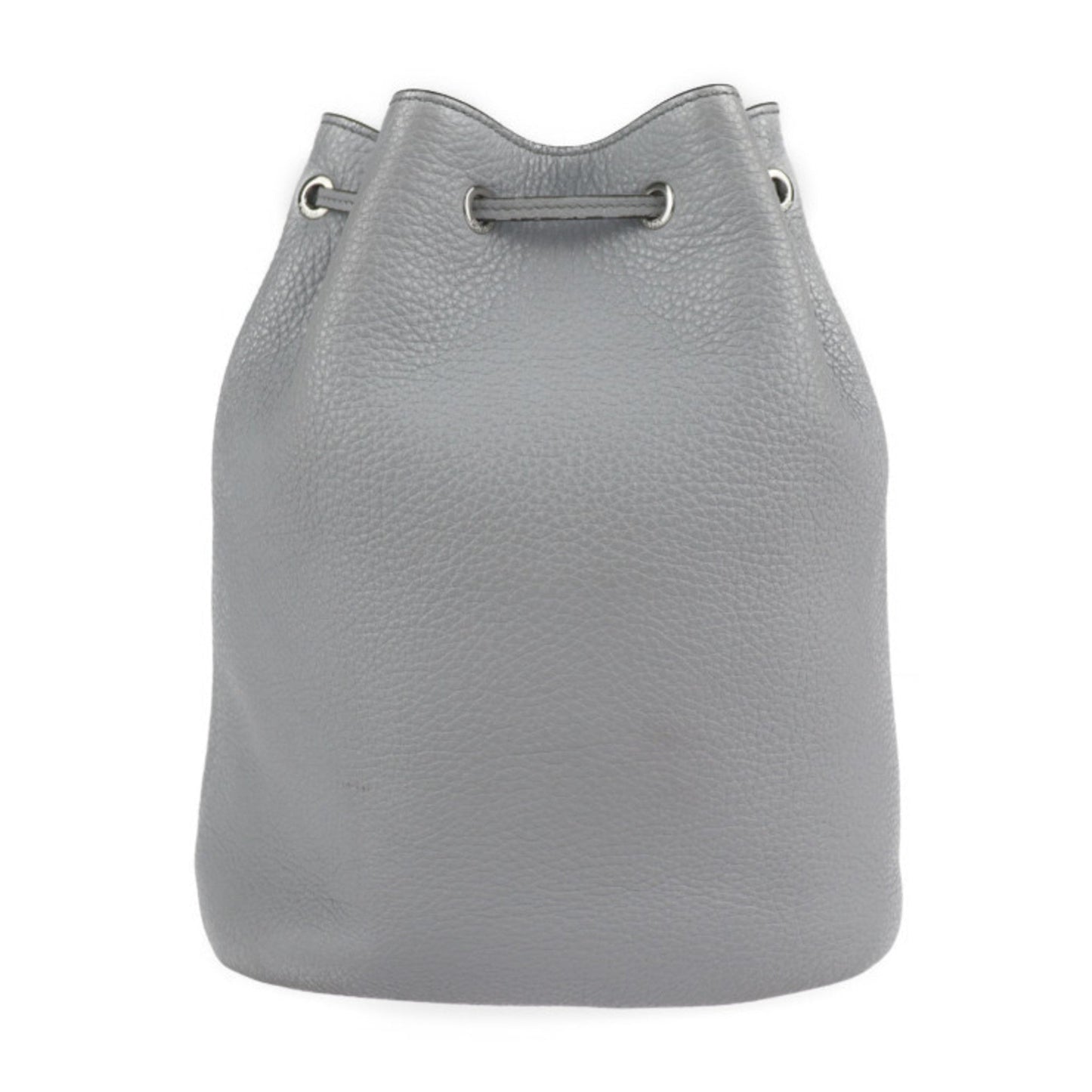 Prada Shoulder Bag Hardware Drawstring Triangle Plate Leather Silver Gray