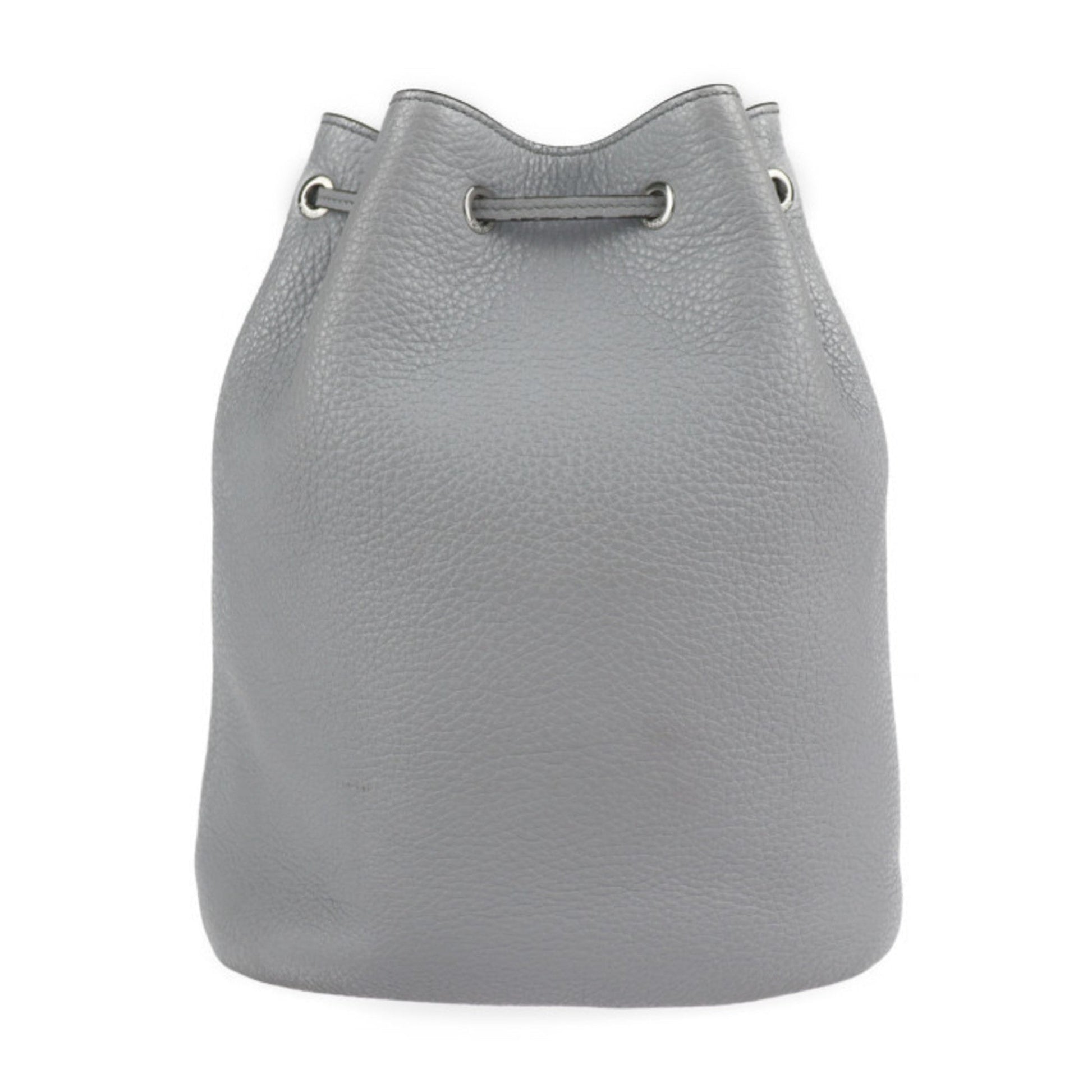 Prada Shoulder Bag Hardware Drawstring Triangle Plate Leather Silver Gray