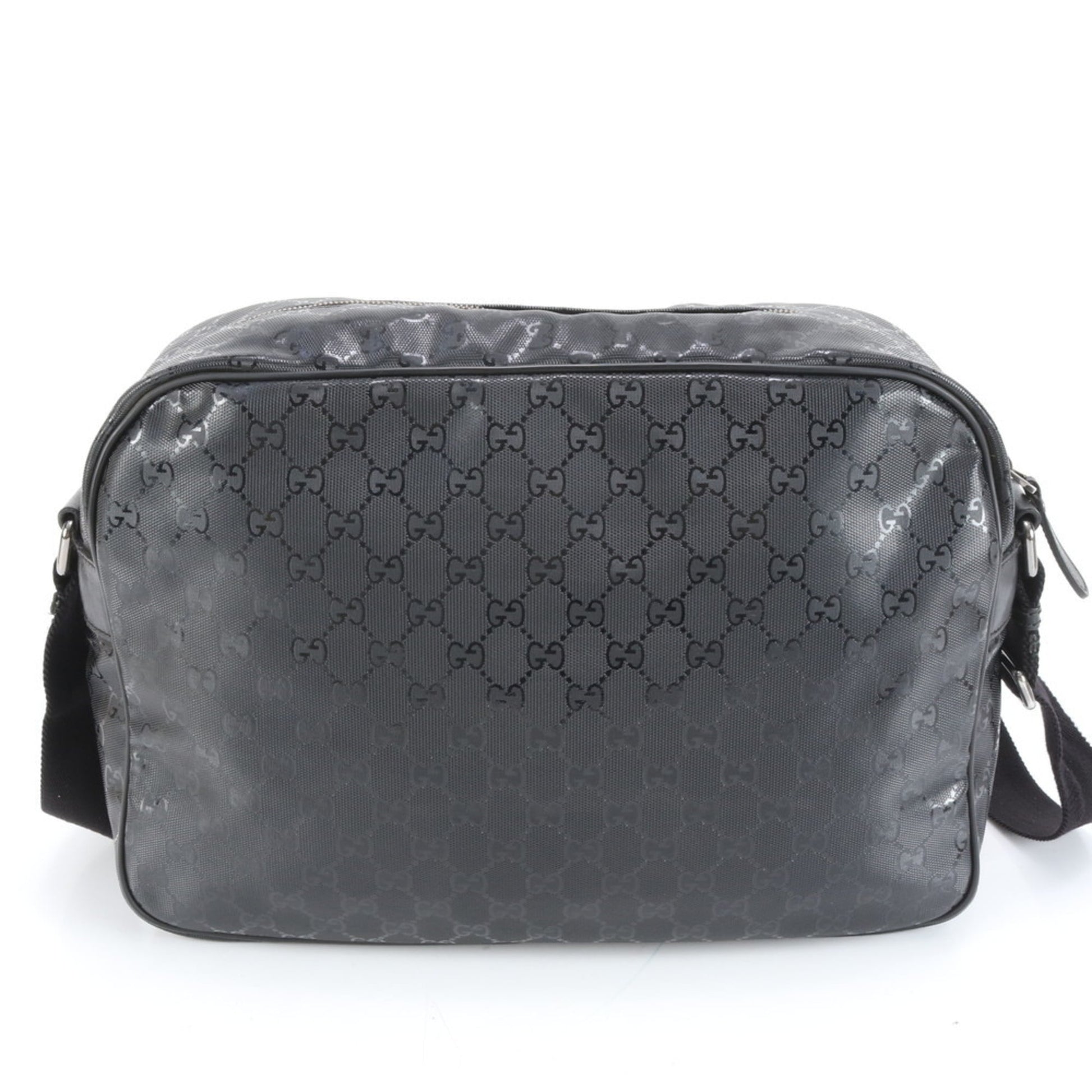 Gucci Black Leather Coated Canvas Shoulder Bag