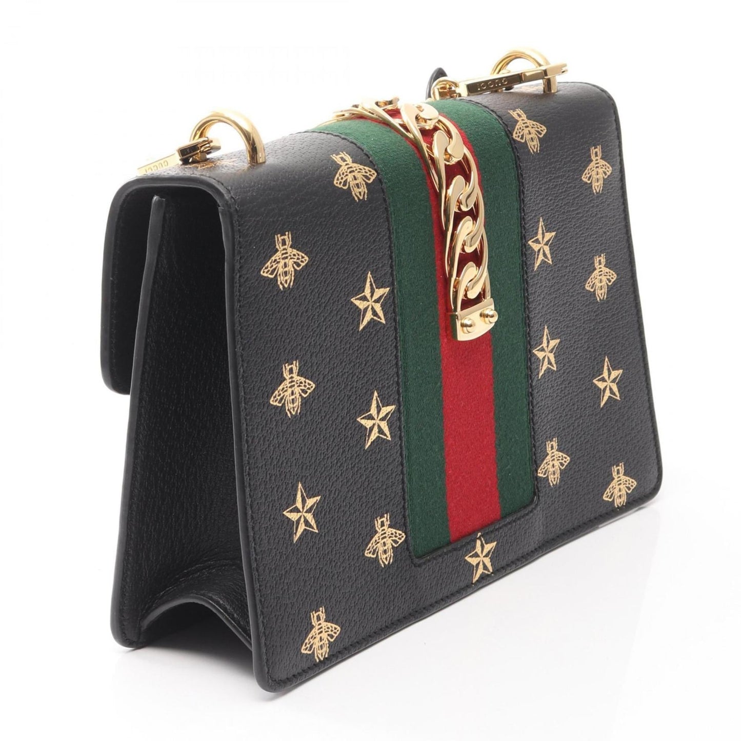Gucci Black Gold Leather Shoulder Bag