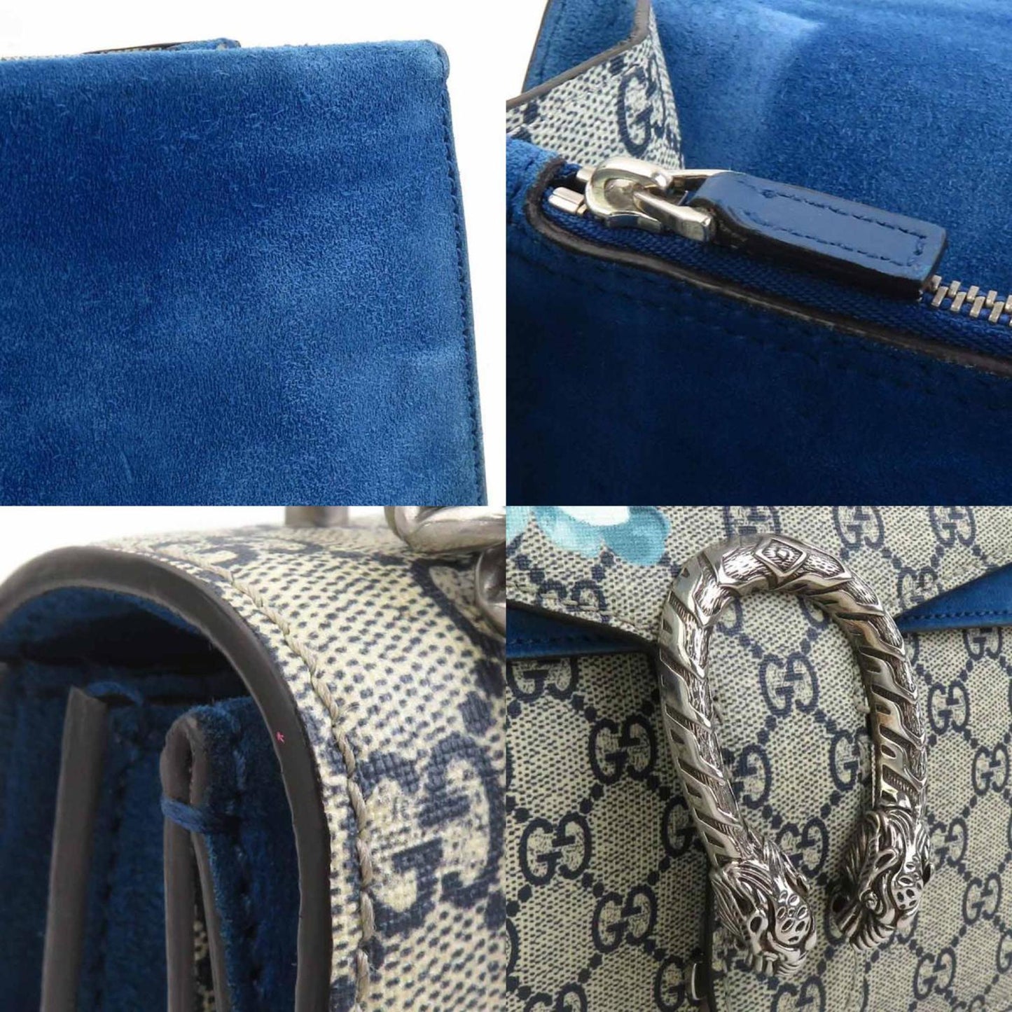 Gucci Blue Suede Gg Supreme Canvas Shoulder Bag