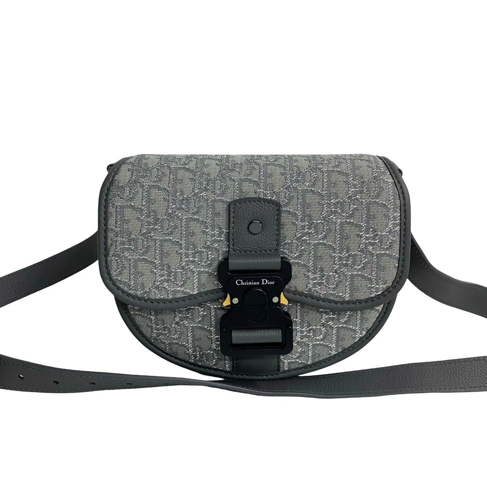 Dior Handbag Christian Shoulder Bag Leather Canvas Gray