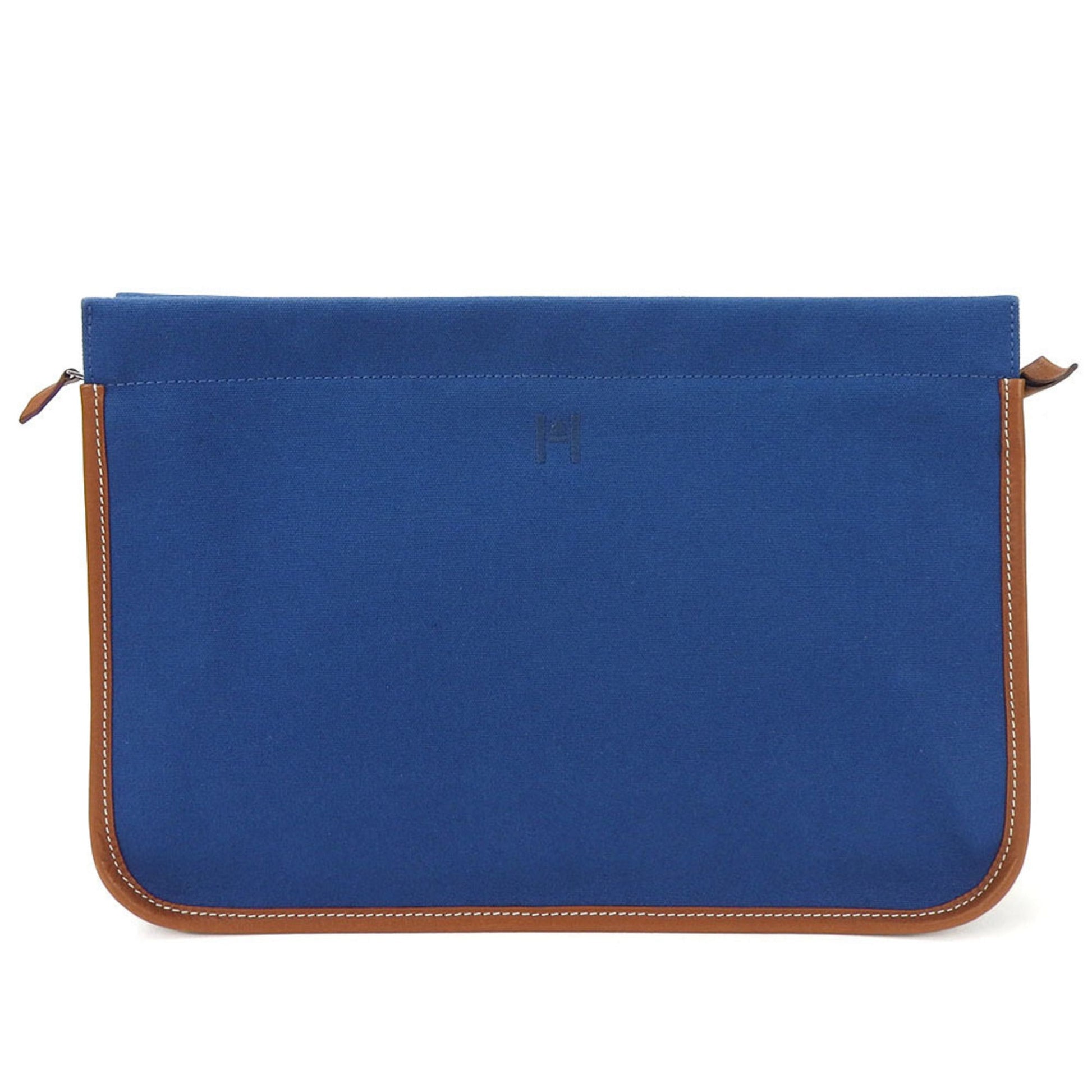 Hermes Clutch Bag Leather Canvas Brown