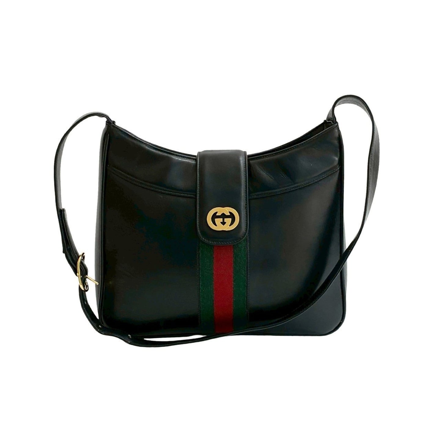 Gucci Black Green Red Color Leather Shoulder Bag