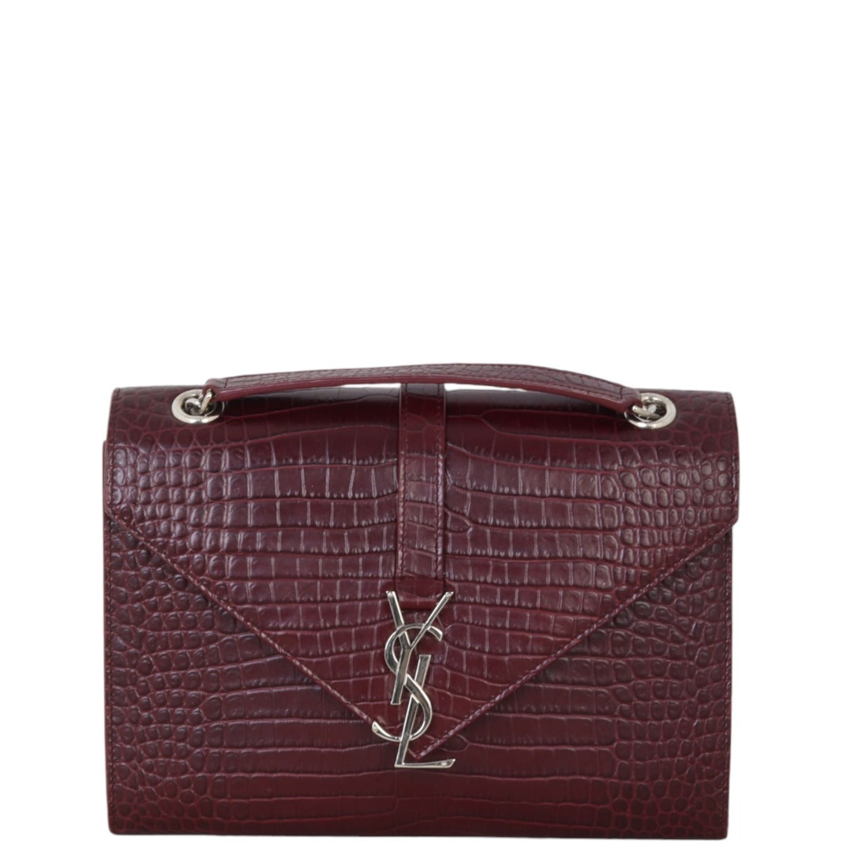 YSL Saint Laurent Envelope Bag Croc Embossed Medium Chain Crossbody Bag