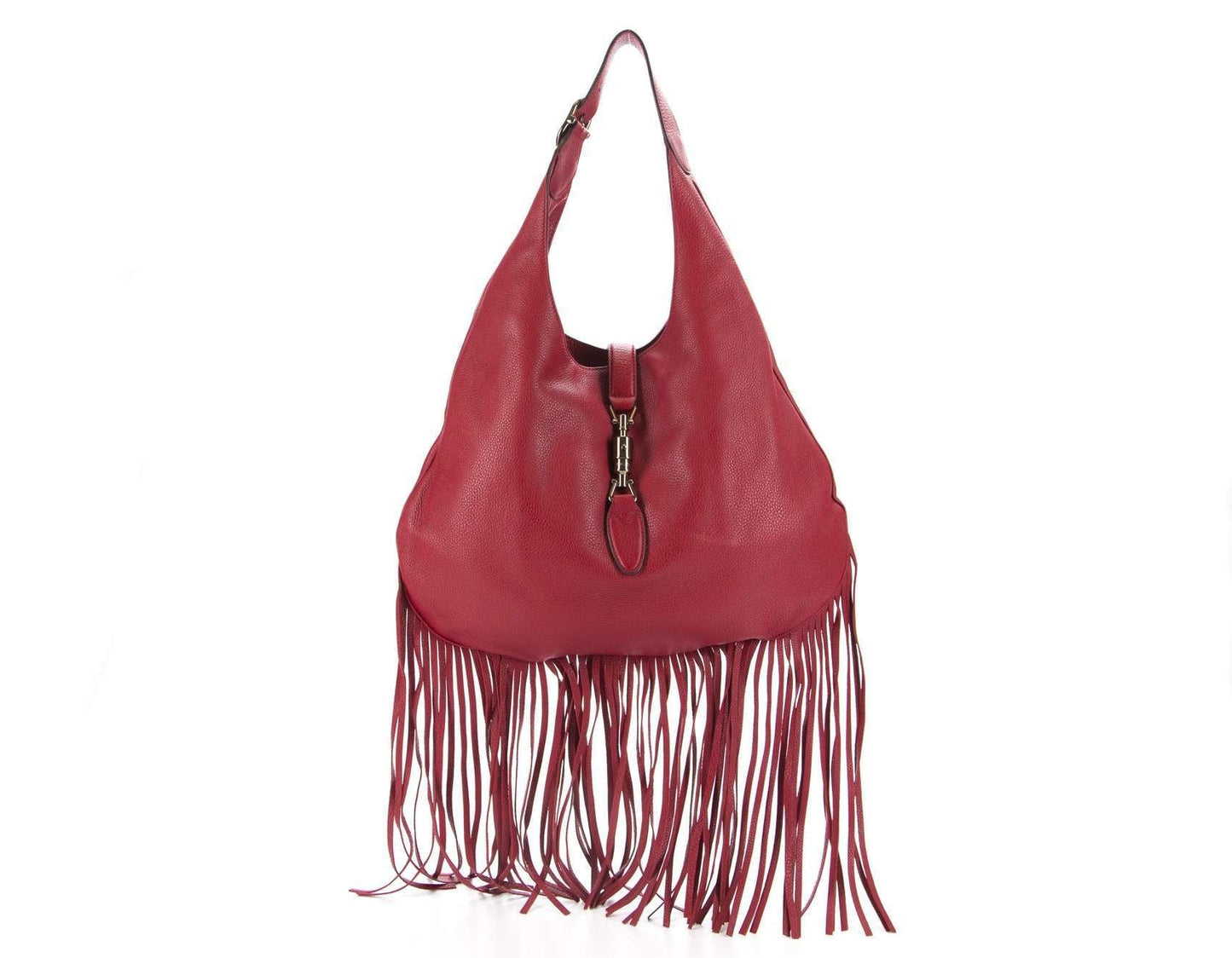 Gucci Red Leather Nouveau Fringe Jackie Hobo Bag
