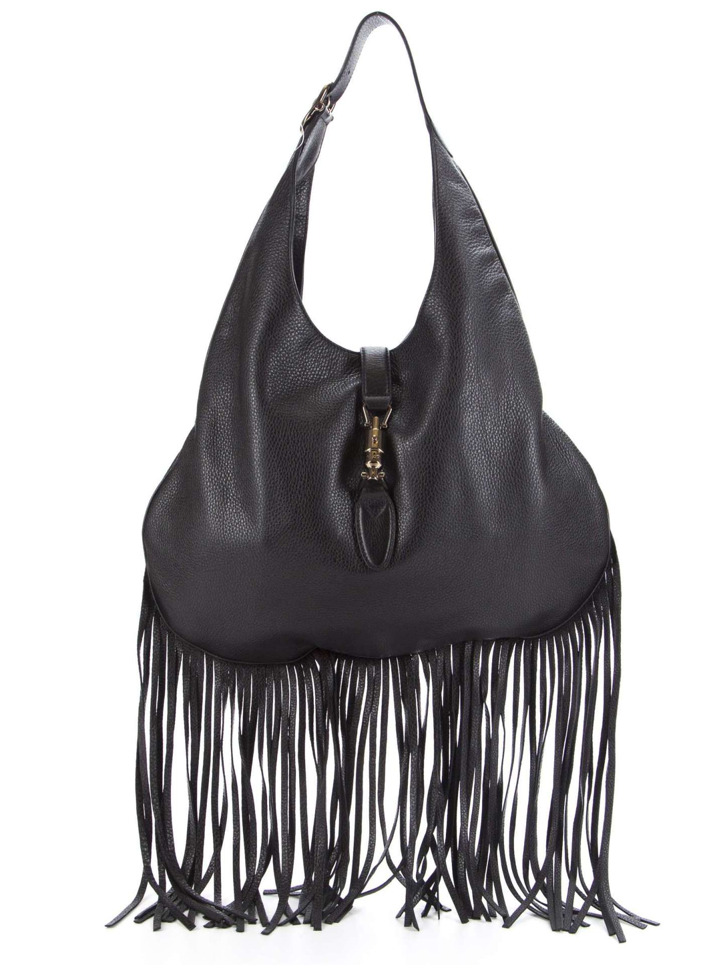 Gucci Black Leather Nouveau Fringe Jackie Hobo Bag