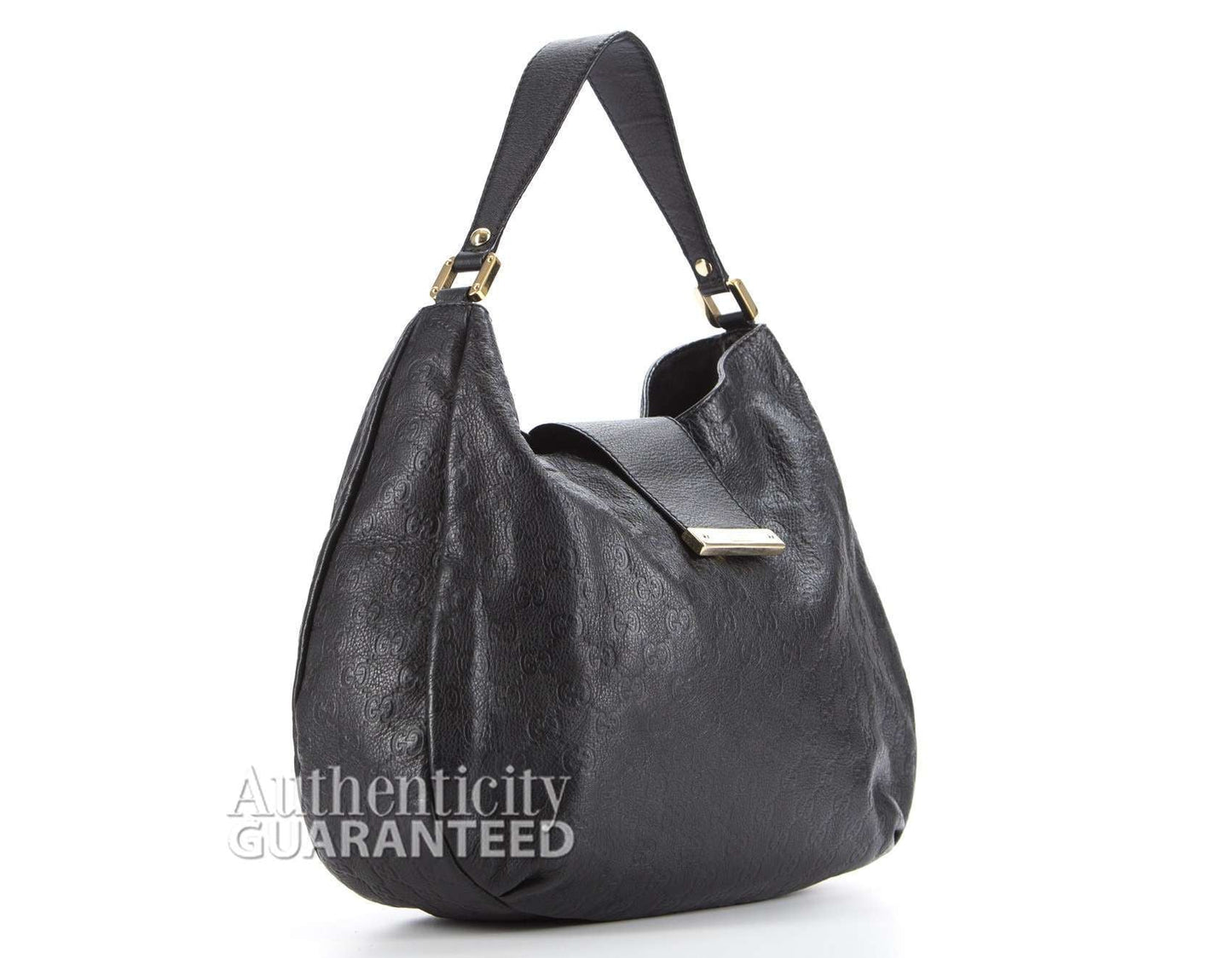 Gucci Black Guccissima New Ladies Large Web Hobo Bag