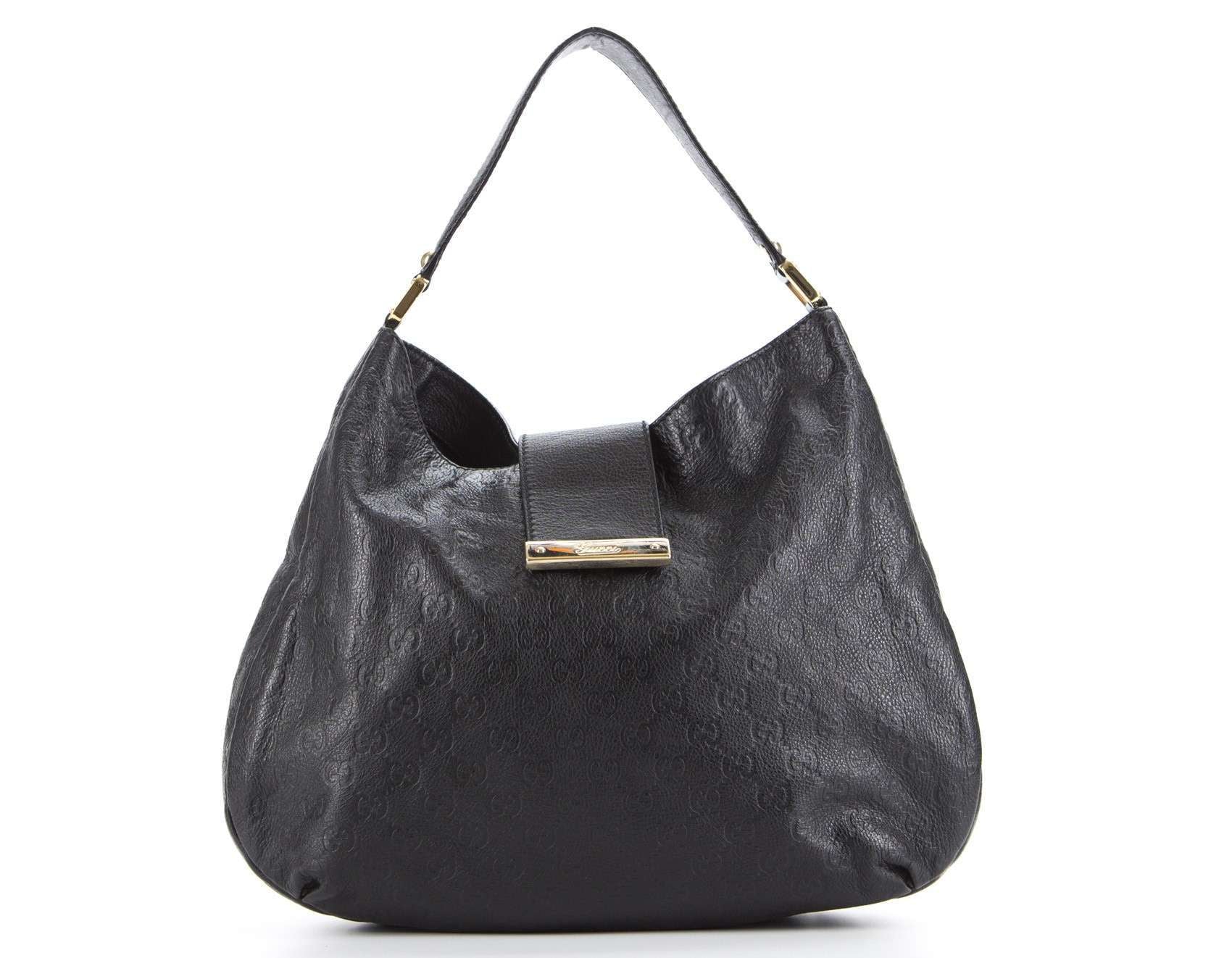 Gucci Black Guccissima New Ladies Large Web Hobo Bag