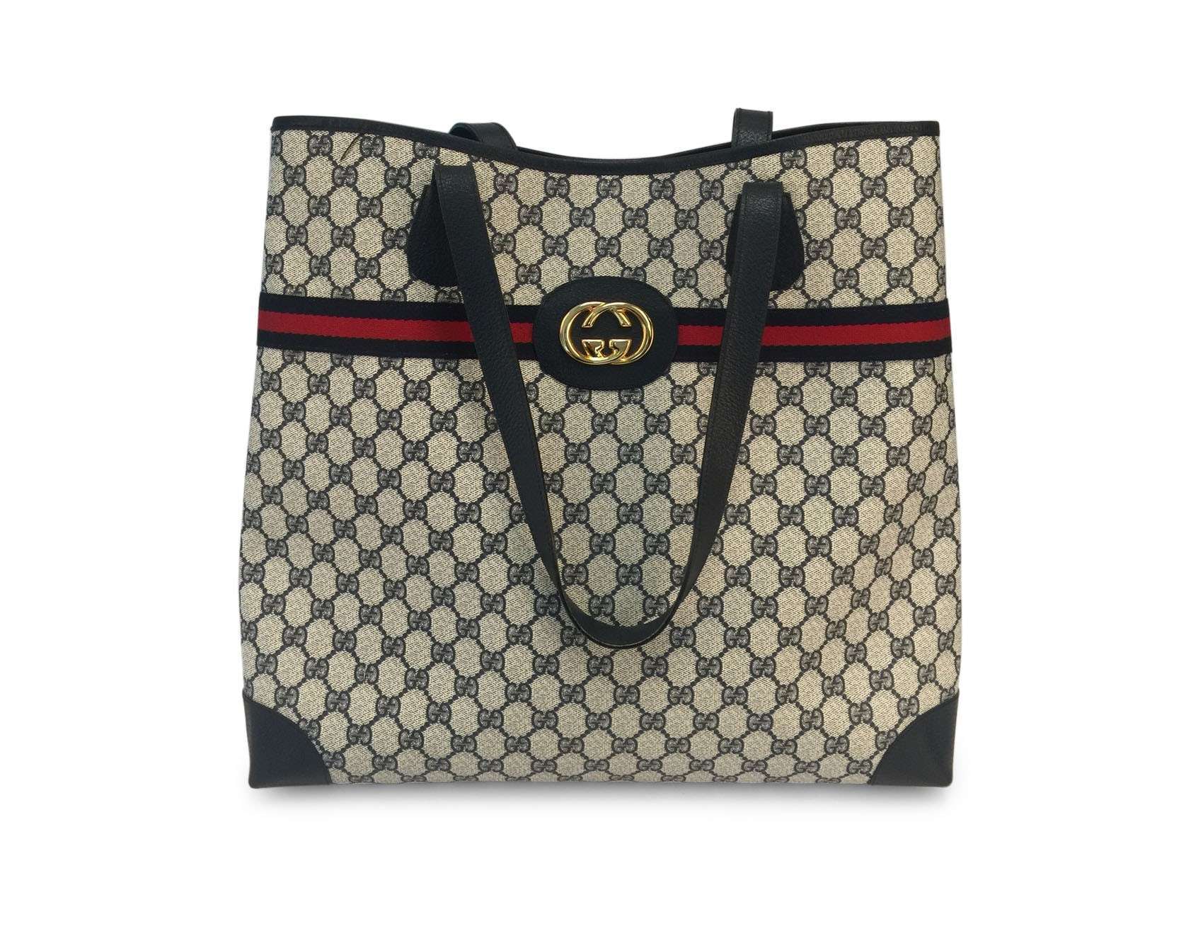 Gucci Navy Monogram Canvas Web Large Tote Bag