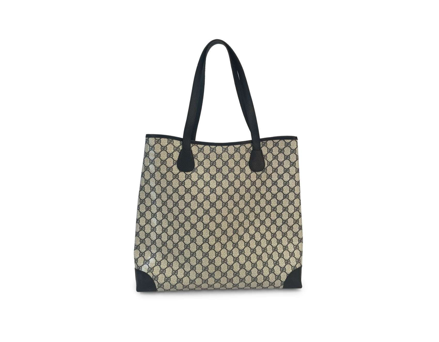 Gucci Navy Monogram Canvas Web Large Tote Bag