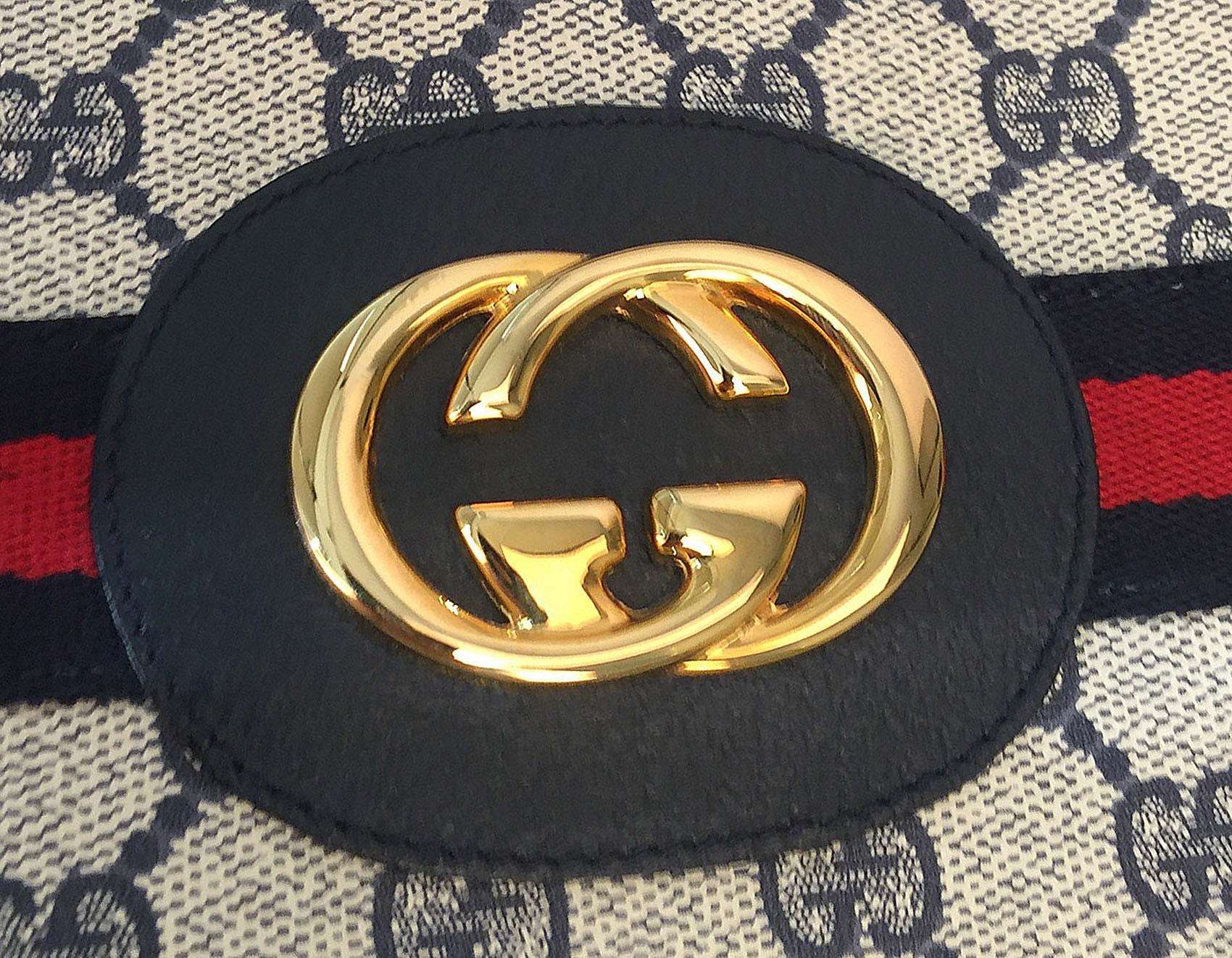 Gucci Navy Monogram Canvas Web Large Tote Bag