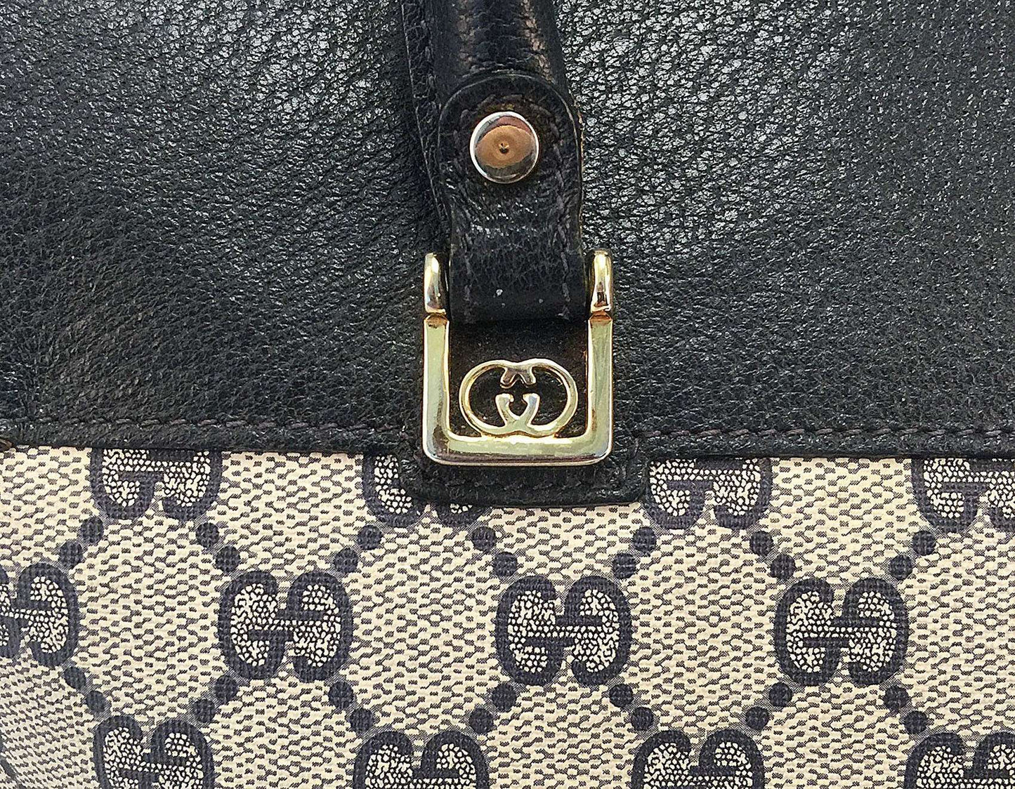 Gucci Navy Monogram Canvas Web Stripe Top Handle Bag