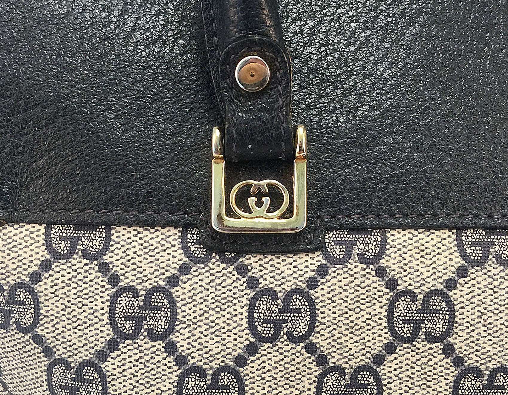Gucci Navy Monogram Canvas Web Stripe Top Handle Bag