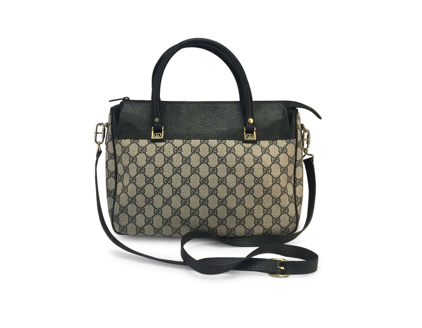 Gucci Navy Monogram Canvas Web Stripe Top Handle Bag