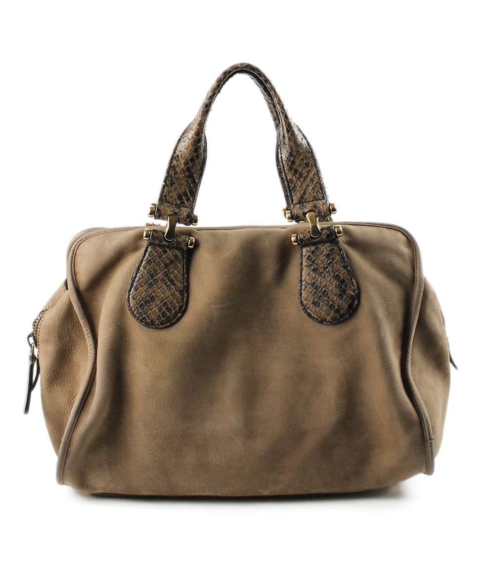 GUCCI TAUPE BROWN SUEDE SNAKE SKIN BAG