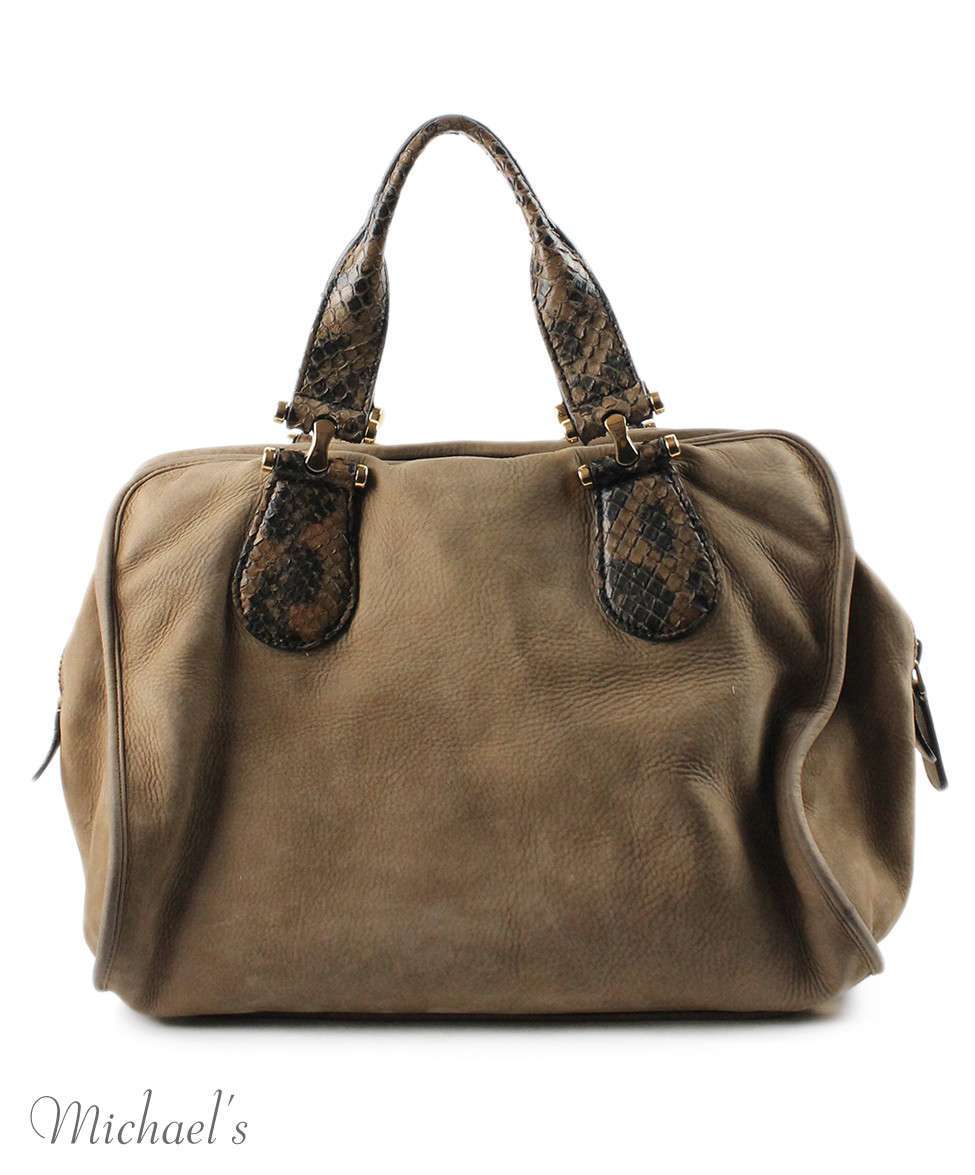 GUCCI TAUPE BROWN SUEDE SNAKE SKIN BAG